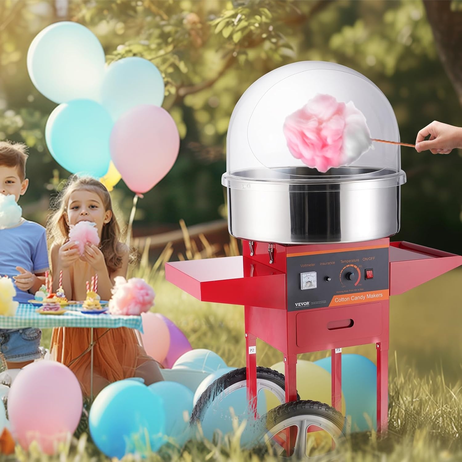 image:imageVEVOR Electric Cotton Candy Machine 1000W Candy Floss Maker Commercial Cotton Candy Machine with Stainless Steel Bowl Sugar Scoop and Drawer Perfect for Home Kids Birthday Family Party BlueRed
