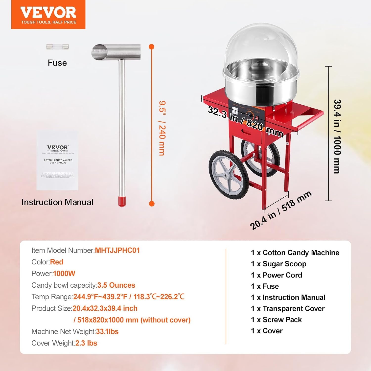 image:imageVEVOR Electric Cotton Candy Machine 1000W Candy Floss Maker Commercial Cotton Candy Machine with Stainless Steel Bowl Sugar Scoop and Drawer Perfect for Home Kids Birthday Family Party BlueRed