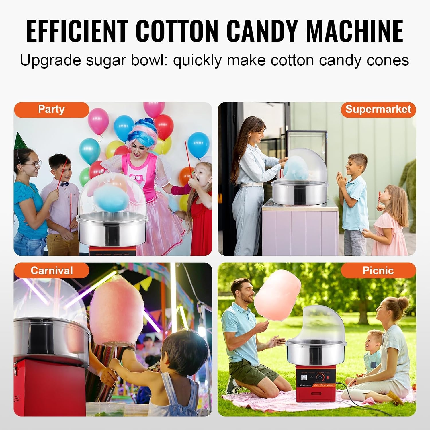 image:imageVEVOR Electric Cotton Candy Machine 1000W Candy Floss Maker Commercial Cotton Candy Machine with Stainless Steel Bowl Sugar Scoop and Drawer Perfect for Home Kids Birthday Family Party BlueRed