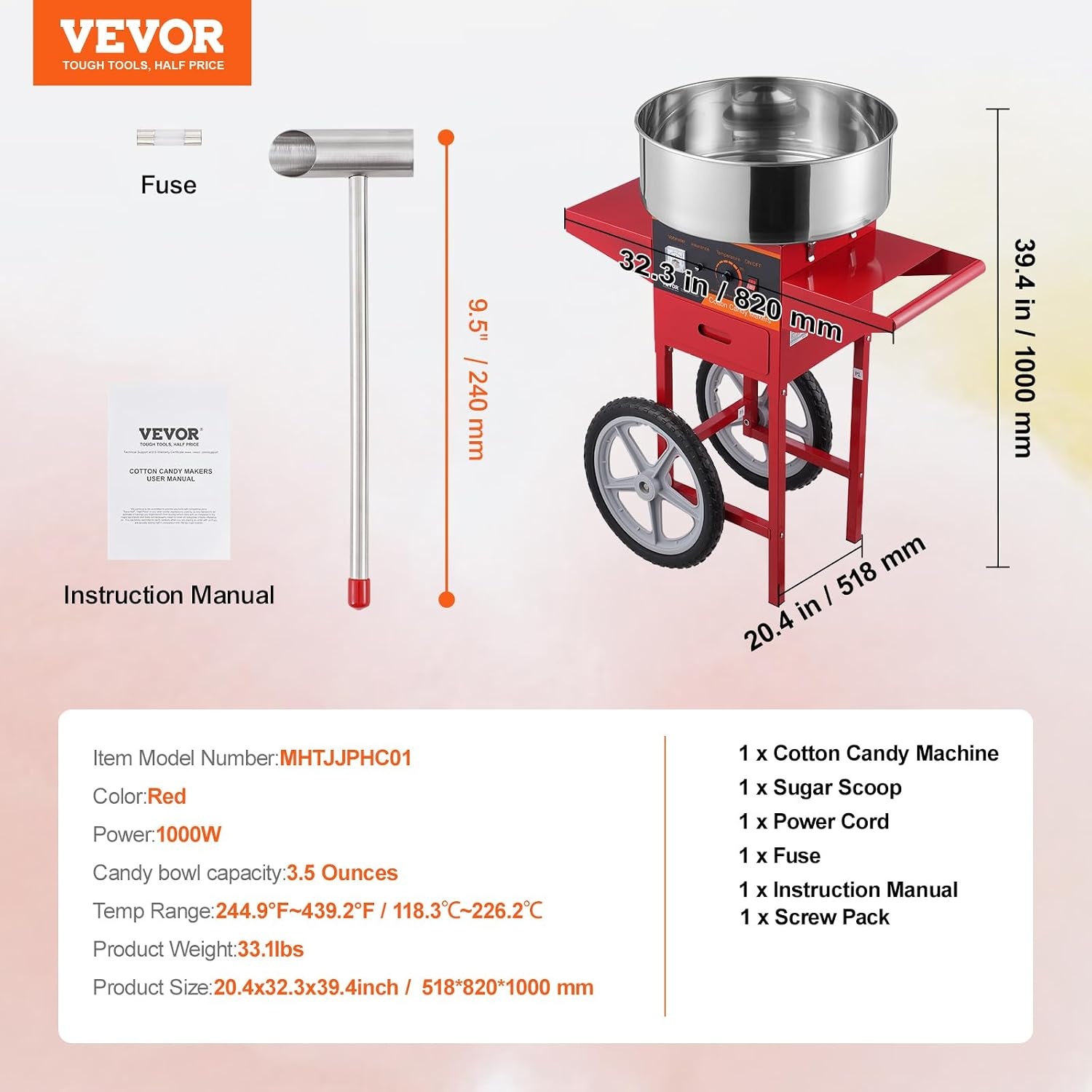 image:imageVEVOR Electric Cotton Candy Machine 1000W Candy Floss Maker Commercial Cotton Candy Machine with Stainless Steel Bowl Sugar Scoop and Drawer Perfect for Home Kids Birthday Family Party BlueRed