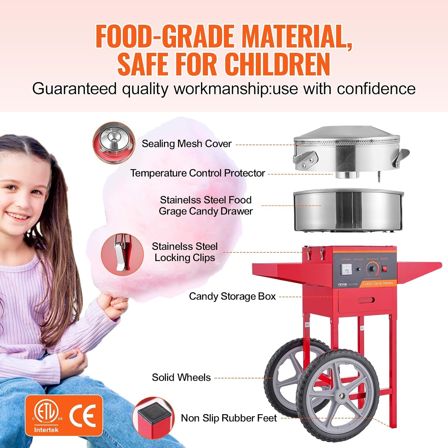 image:imageVEVOR Electric Cotton Candy Machine 1000W Candy Floss Maker Commercial Cotton Candy Machine with Stainless Steel Bowl Sugar Scoop and Drawer Perfect for Home Kids Birthday Family Party BlueRed