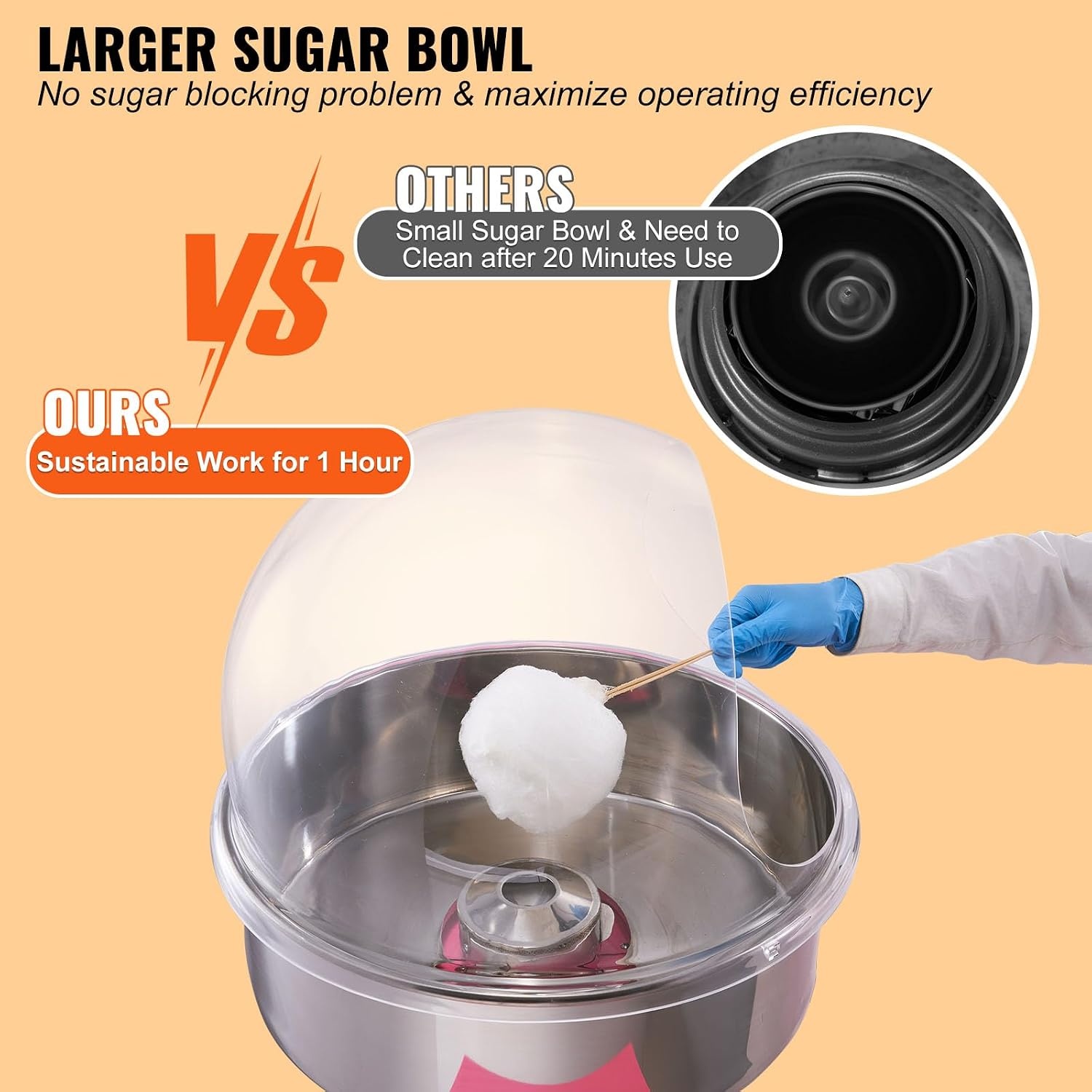 image:imageVEVOR Electric Cotton Candy Machine 1000W Candy Floss Maker Commercial Cotton Candy Machine with Stainless Steel Bowl Sugar Scoop and Drawer Perfect for Home Kids Birthday Family Party BluePink