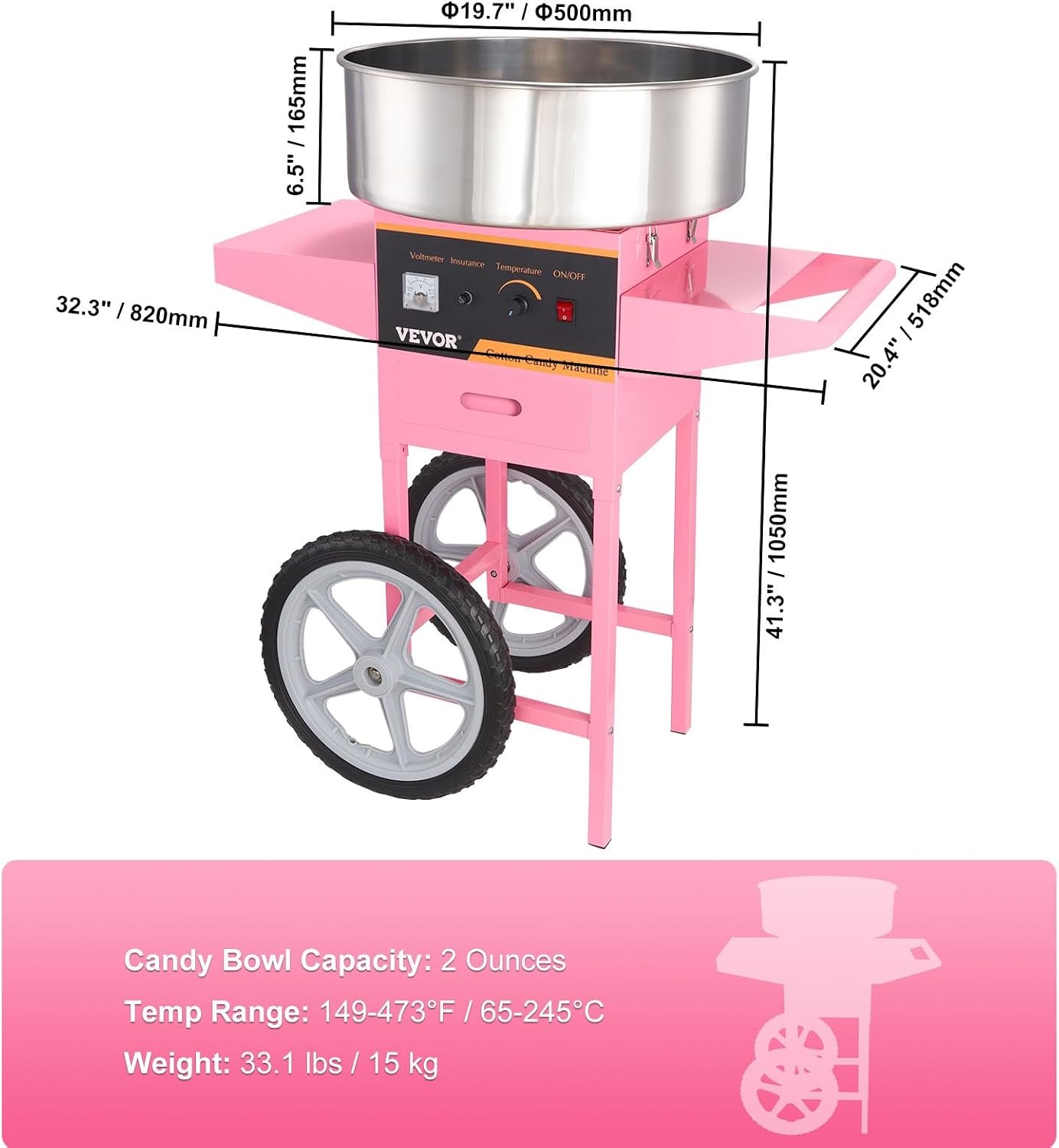 image:imageVEVOR Electric Cotton Candy Machine 1000W Candy Floss Maker Commercial Cotton Candy Machine with Stainless Steel Bowl Sugar Scoop and Drawer Perfect for Home Kids Birthday Family Party BluePink
