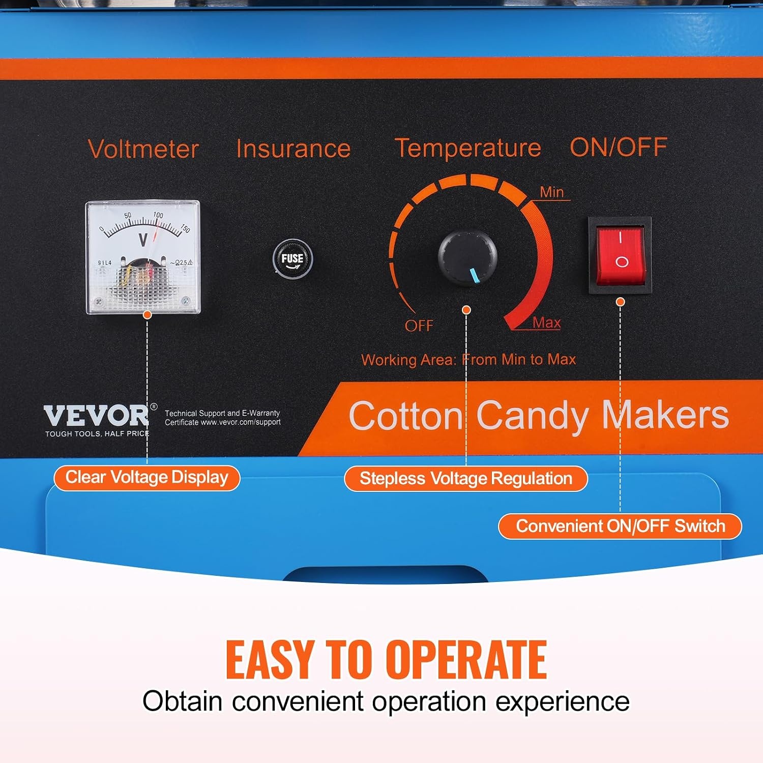 image:imageVEVOR Electric Cotton Candy Machine 1000W Candy Floss Maker Commercial Cotton Candy Machine with Stainless Steel Bowl Sugar Scoop and Drawer Perfect for Home Kids Birthday Family Party BlueBlue