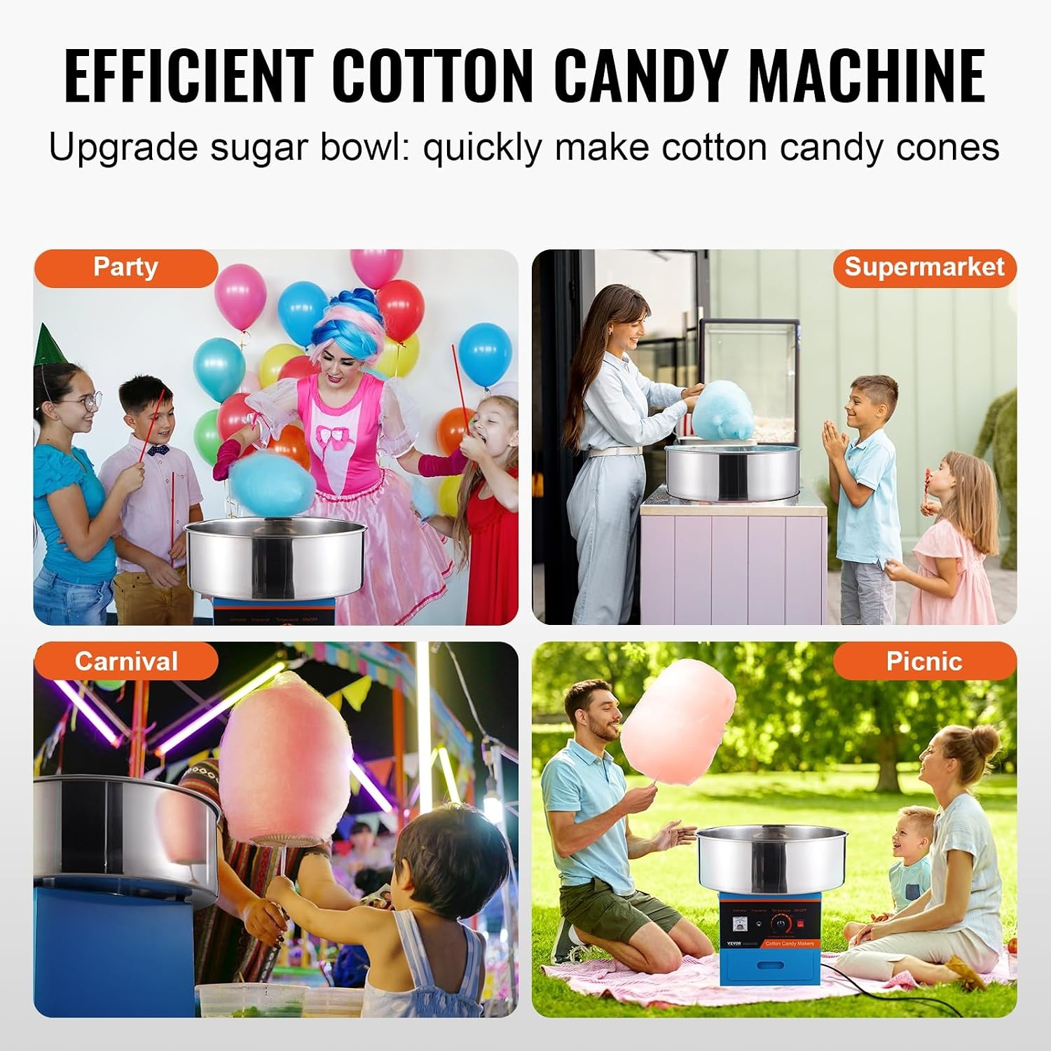 image:imageVEVOR Electric Cotton Candy Machine 1000W Candy Floss Maker Commercial Cotton Candy Machine with Stainless Steel Bowl Sugar Scoop and Drawer Perfect for Home Kids Birthday Family Party BlueBlue