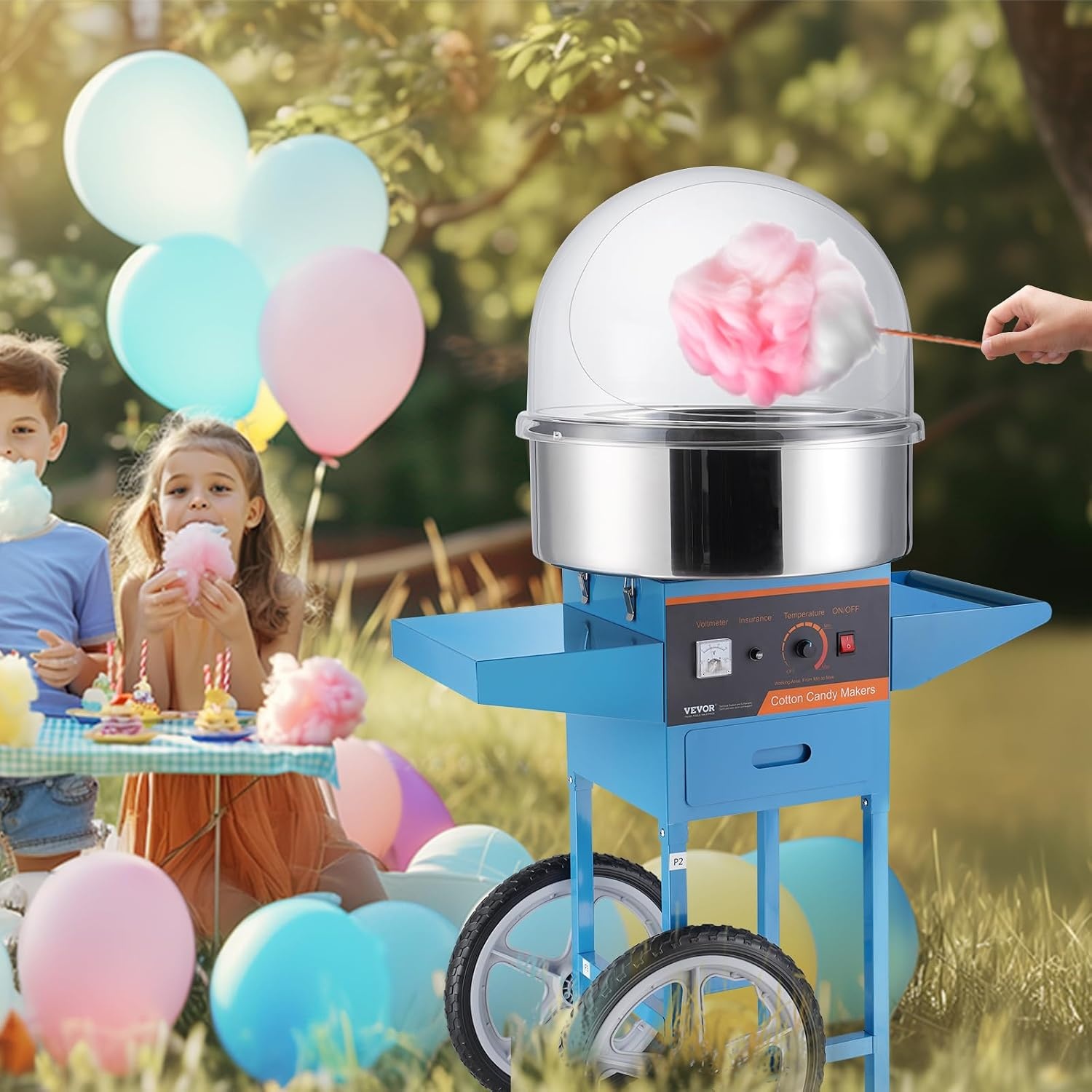 image:imageVEVOR Electric Cotton Candy Machine 1000W Candy Floss Maker Commercial Cotton Candy Machine with Stainless Steel Bowl Sugar Scoop and Drawer Perfect for Home Kids Birthday Family Party BlueBlue