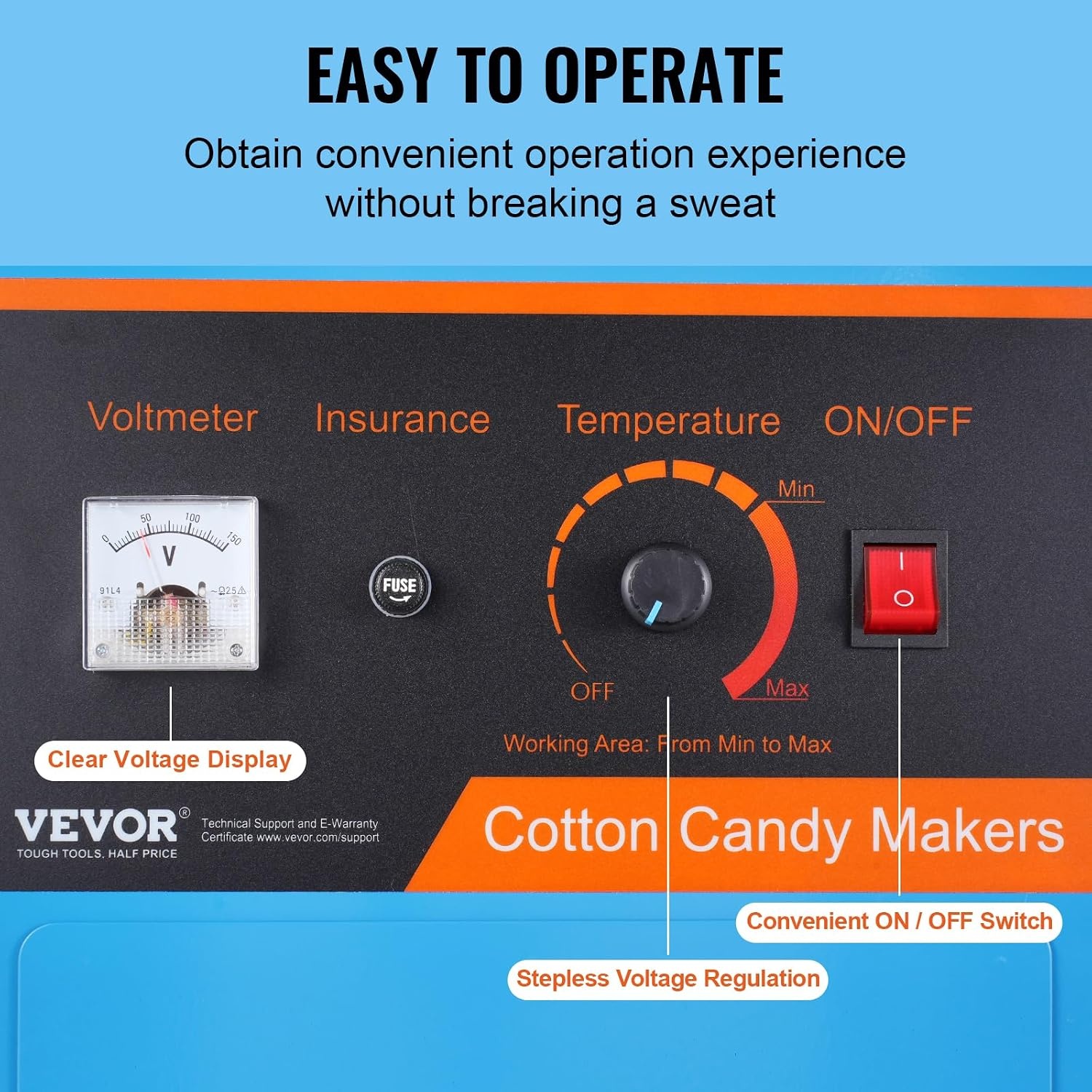 image:imageVEVOR Electric Cotton Candy Machine 1000W Candy Floss Maker Commercial Cotton Candy Machine with Stainless Steel Bowl Sugar Scoop and Drawer Perfect for Home Kids Birthday Family Party BlueBlue