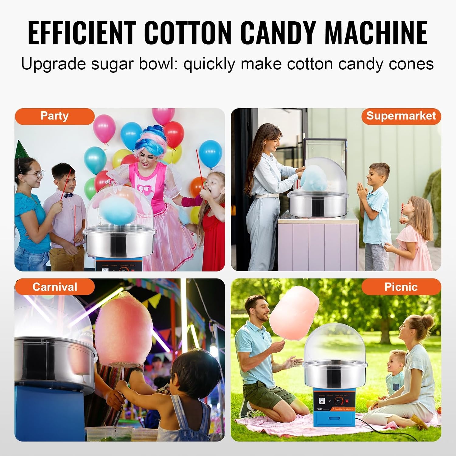 image:imageVEVOR Electric Cotton Candy Machine 1000W Candy Floss Maker Commercial Cotton Candy Machine with Stainless Steel Bowl Sugar Scoop and Drawer Perfect for Home Kids Birthday Family Party BlueBlue