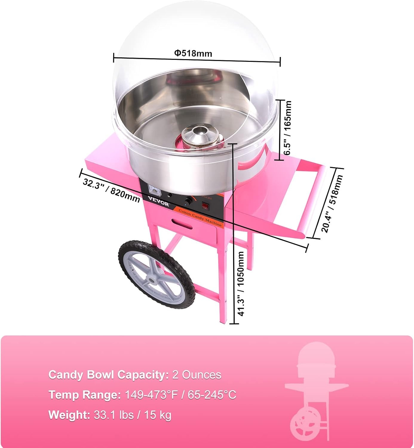 image:imageVEVOR Electric Cotton Candy Machine 1000W Candy Floss Maker Commercial Cotton Candy Machine with Stainless Steel Bowl Sugar Scoop and Drawer Perfect for Home Kids Birthday Family Party BluePink