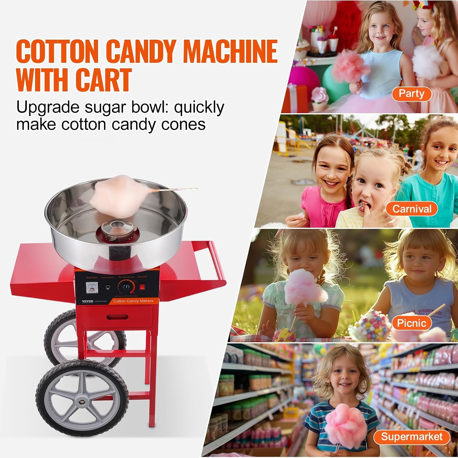 image:imageVEVOR Electric Cotton Candy Machine 1000W Candy Floss Maker Commercial Cotton Candy Machine with Stainless Steel Bowl Sugar Scoop and Drawer Perfect for Home Kids Birthday Family Party BlueRed