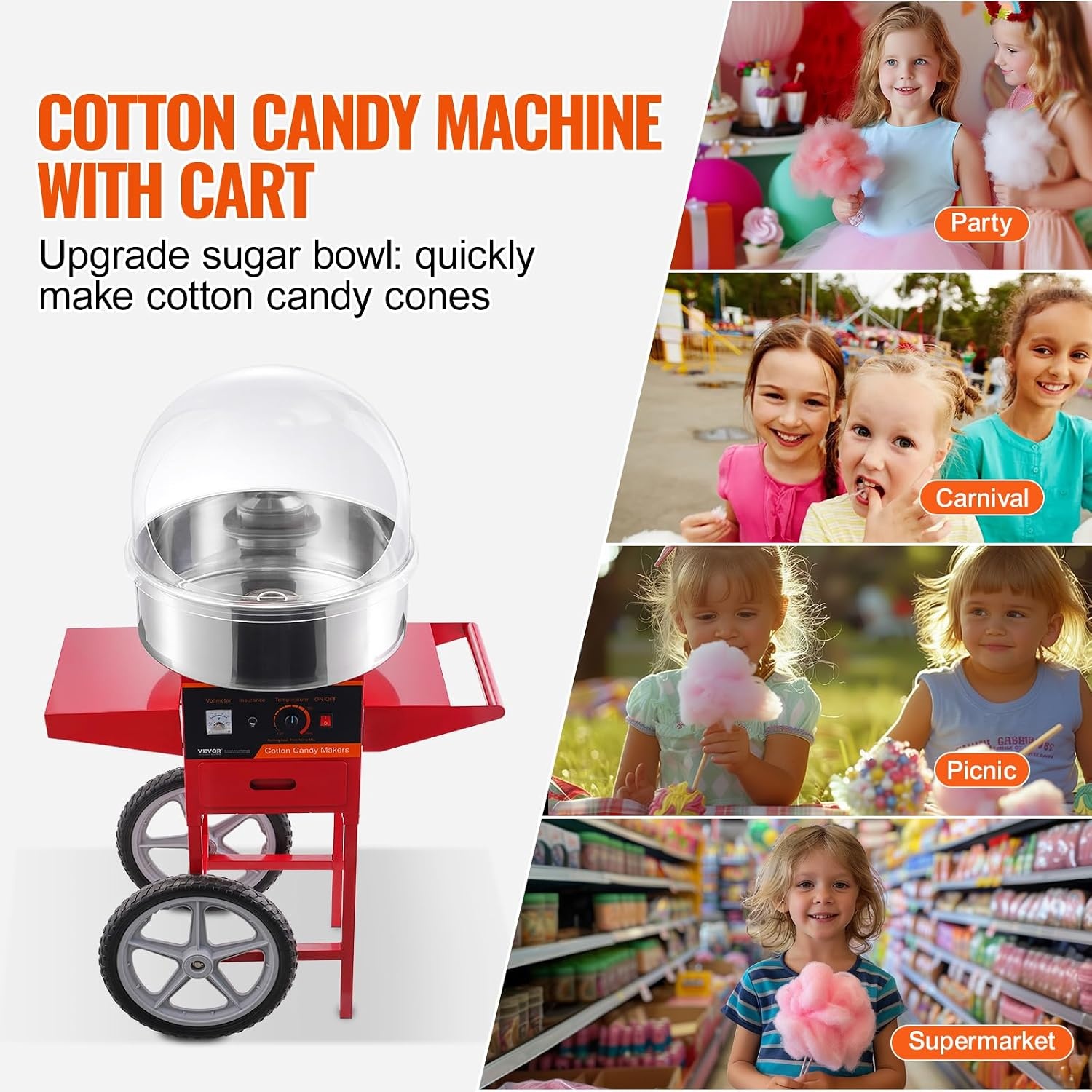 image:imageVEVOR Electric Cotton Candy Machine 1000W Candy Floss Maker Commercial Cotton Candy Machine with Stainless Steel Bowl Sugar Scoop and Drawer Perfect for Home Kids Birthday Family Party BlueRed