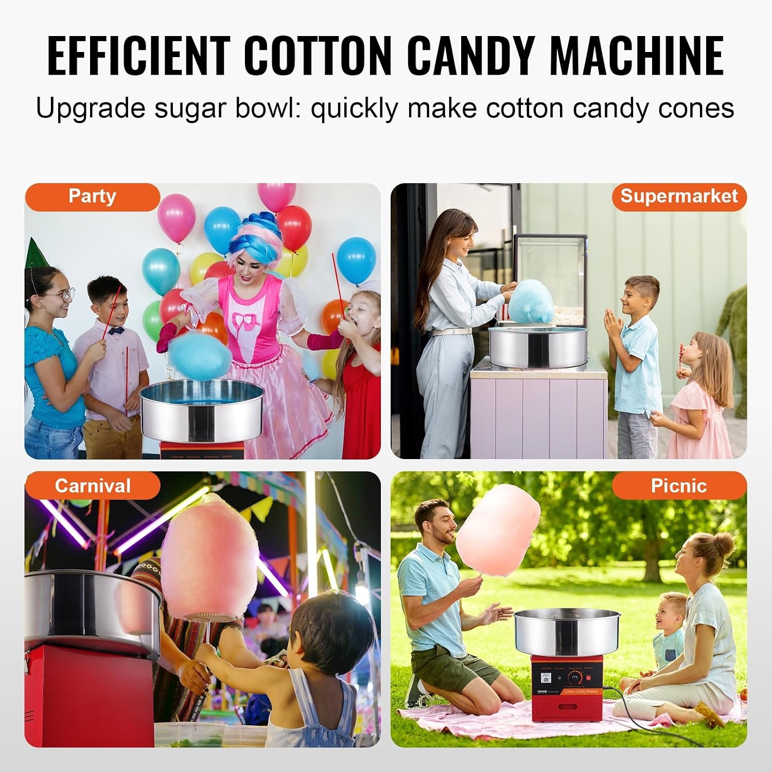 image:imageVEVOR Electric Cotton Candy Machine 1000W Candy Floss Maker Commercial Cotton Candy Machine with Stainless Steel Bowl Sugar Scoop and Drawer Perfect for Home Kids Birthday Family Party BlueRed