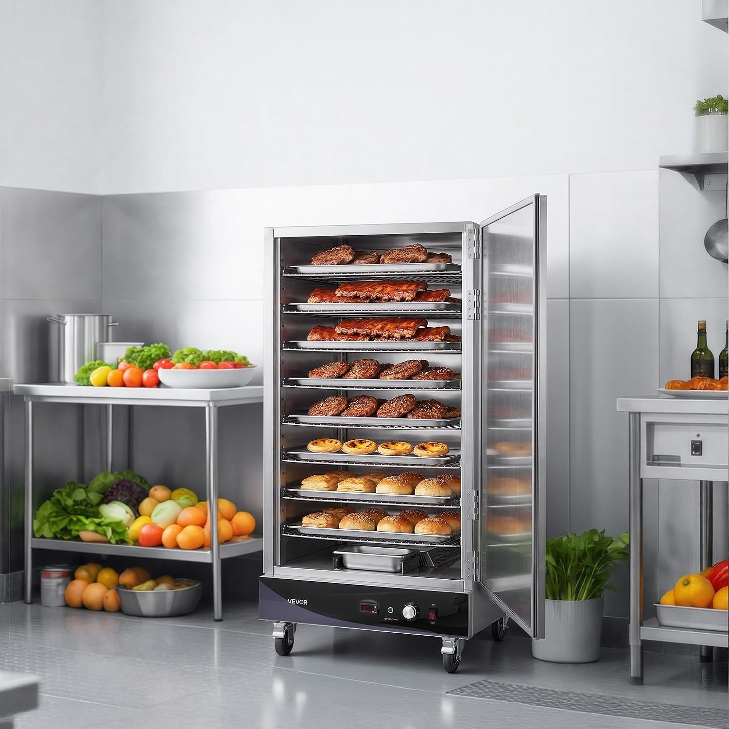 image:imageVEVOR Electric Hot Box Food Warmer 4Tier Commercial Warming Cabinet with Water Tray DoubleDoor and Adjustable Shelves Stainless Steel Food Warmer Cabinet for Restaurant Kitchen Pizza Chicken8 Tier