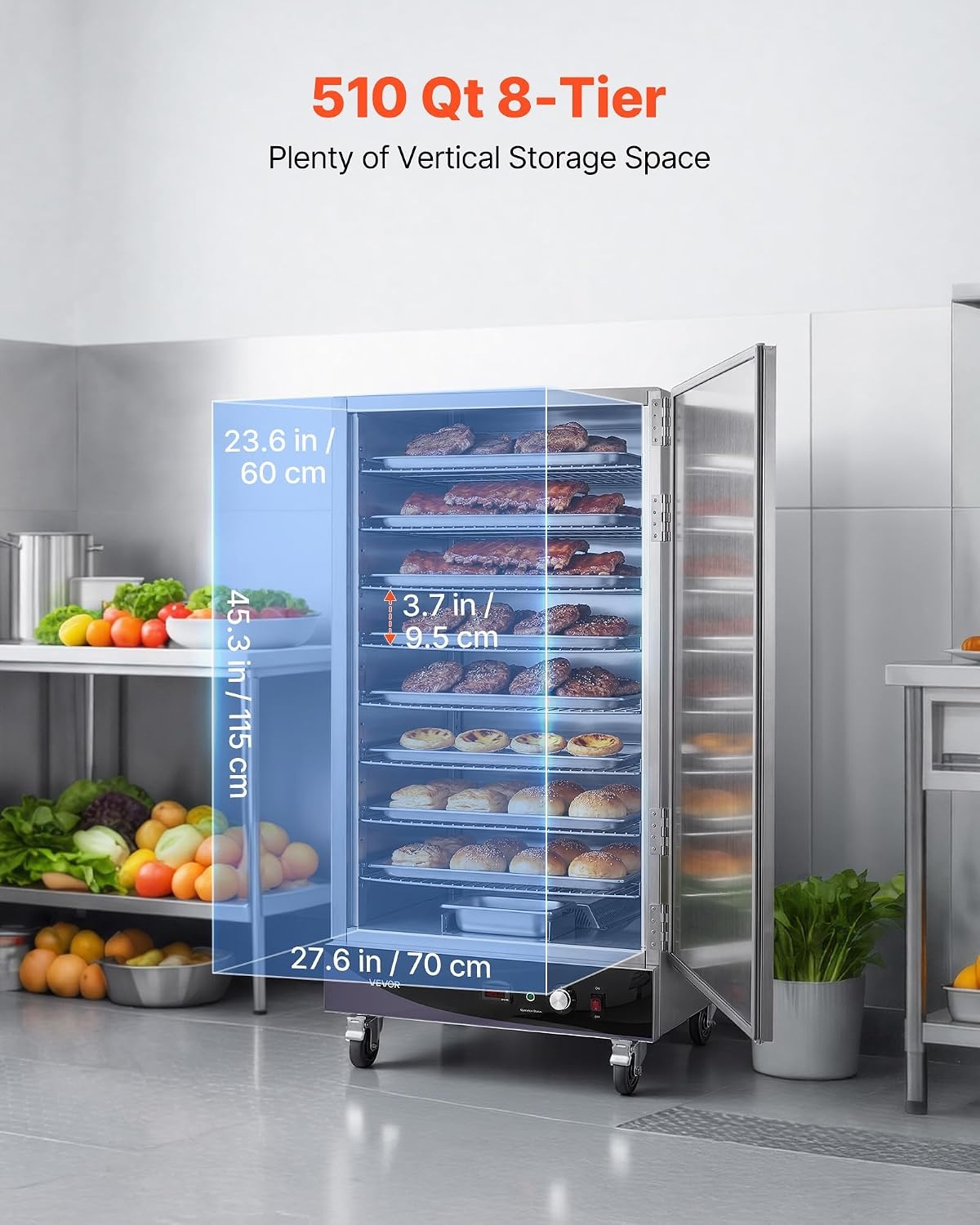 image:imageVEVOR Electric Hot Box Food Warmer 4Tier Commercial Warming Cabinet with Water Tray DoubleDoor and Adjustable Shelves Stainless Steel Food Warmer Cabinet for Restaurant Kitchen Pizza Chicken8 Tier