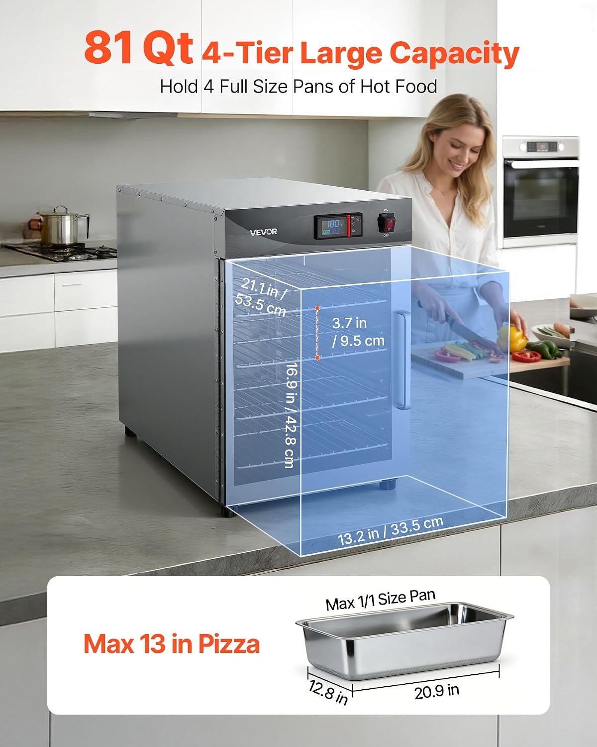 image:imageVEVOR Electric Hot Box Food Warmer 4Tier Commercial Warming Cabinet with Water Tray DoubleDoor and Adjustable Shelves Stainless Steel Food Warmer Cabinet for Restaurant Kitchen Pizza Chicken4 Tier