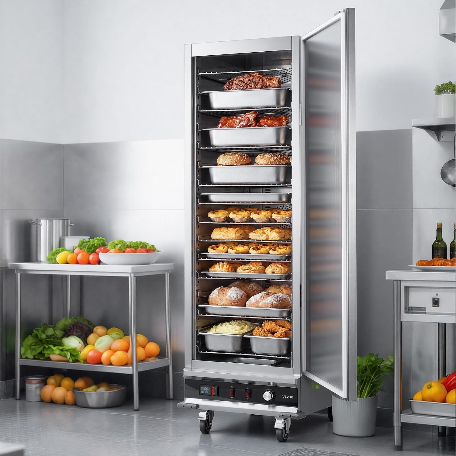 image:imageVEVOR Electric Hot Box Food Warmer 4Tier Commercial Warming Cabinet with Water Tray DoubleDoor and Adjustable Shelves Stainless Steel Food Warmer Cabinet for Restaurant Kitchen Pizza Chicken16 Tier