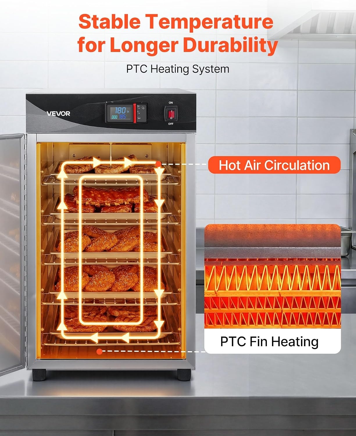 image:imageVEVOR Electric Hot Box Food Warmer 4Tier Commercial Warming Cabinet with Water Tray DoubleDoor and Adjustable Shelves Stainless Steel Food Warmer Cabinet for Restaurant Kitchen Pizza Chicken5 Tier