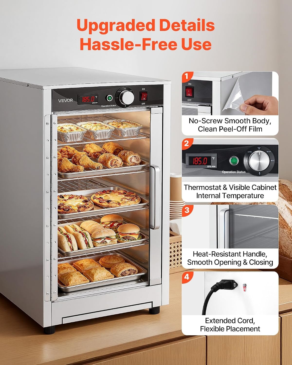 image:imageVEVOR Electric Hot Box Food Warmer 4Tier Commercial Warming Cabinet with Water Tray DoubleDoor and Adjustable Shelves Stainless Steel Food Warmer Cabinet for Restaurant Kitchen Pizza Chicken5 TierTransparent Door
