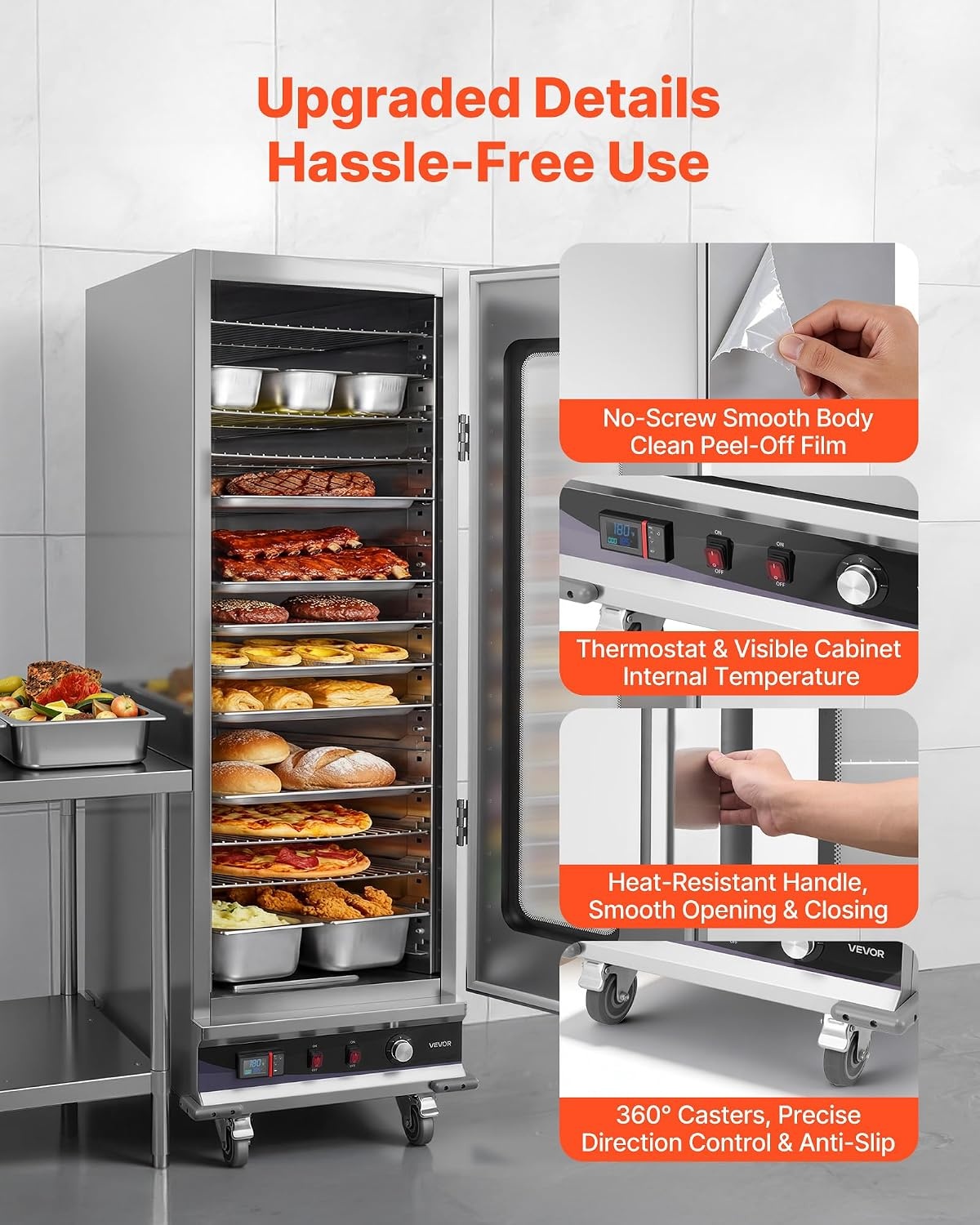image:imageVEVOR Electric Hot Box Food Warmer 4Tier Commercial Warming Cabinet with Water Tray DoubleDoor and Adjustable Shelves Stainless Steel Food Warmer Cabinet for Restaurant Kitchen Pizza Chicken16 TierGlass Door