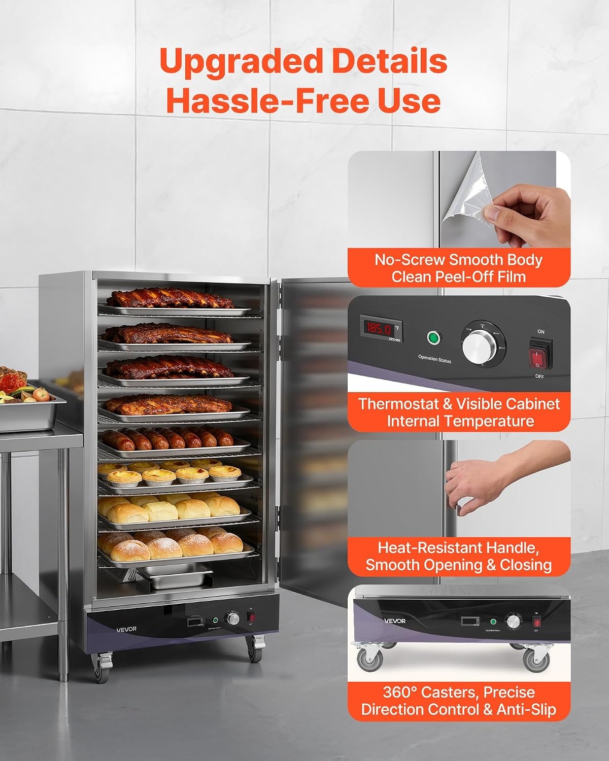 image:imageVEVOR Electric Hot Box Food Warmer 4Tier Commercial Warming Cabinet with Water Tray DoubleDoor and Adjustable Shelves Stainless Steel Food Warmer Cabinet for Restaurant Kitchen Pizza Chicken8 Tier