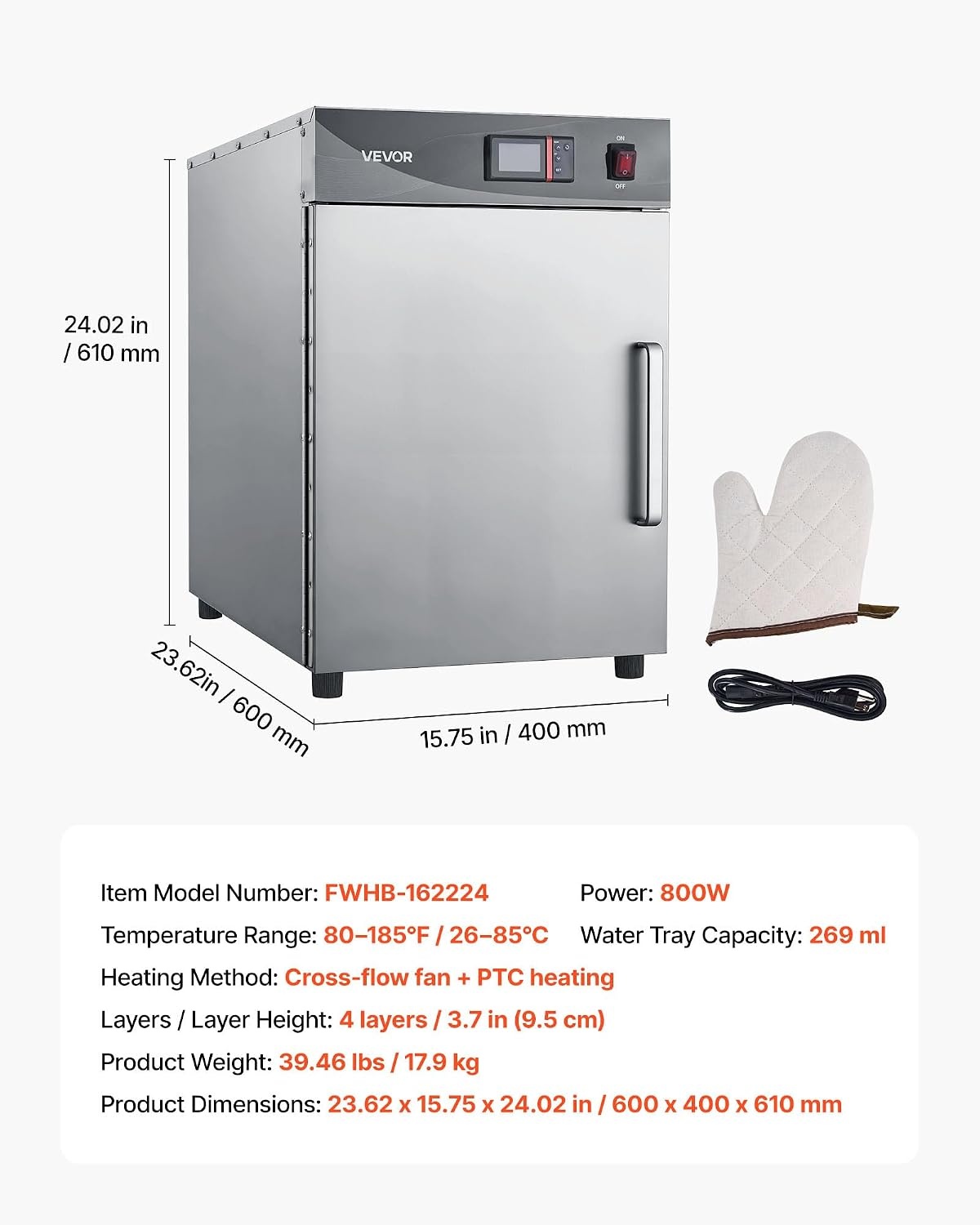 image:imageVEVOR Electric Hot Box Food Warmer 4Tier Commercial Warming Cabinet with Water Tray DoubleDoor and Adjustable Shelves Stainless Steel Food Warmer Cabinet for Restaurant Kitchen Pizza Chicken4 Tier