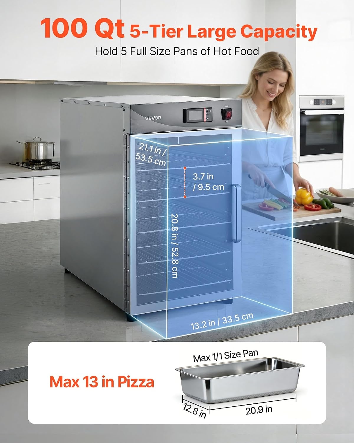 image:imageVEVOR Electric Hot Box Food Warmer 4Tier Commercial Warming Cabinet with Water Tray DoubleDoor and Adjustable Shelves Stainless Steel Food Warmer Cabinet for Restaurant Kitchen Pizza Chicken5 Tier