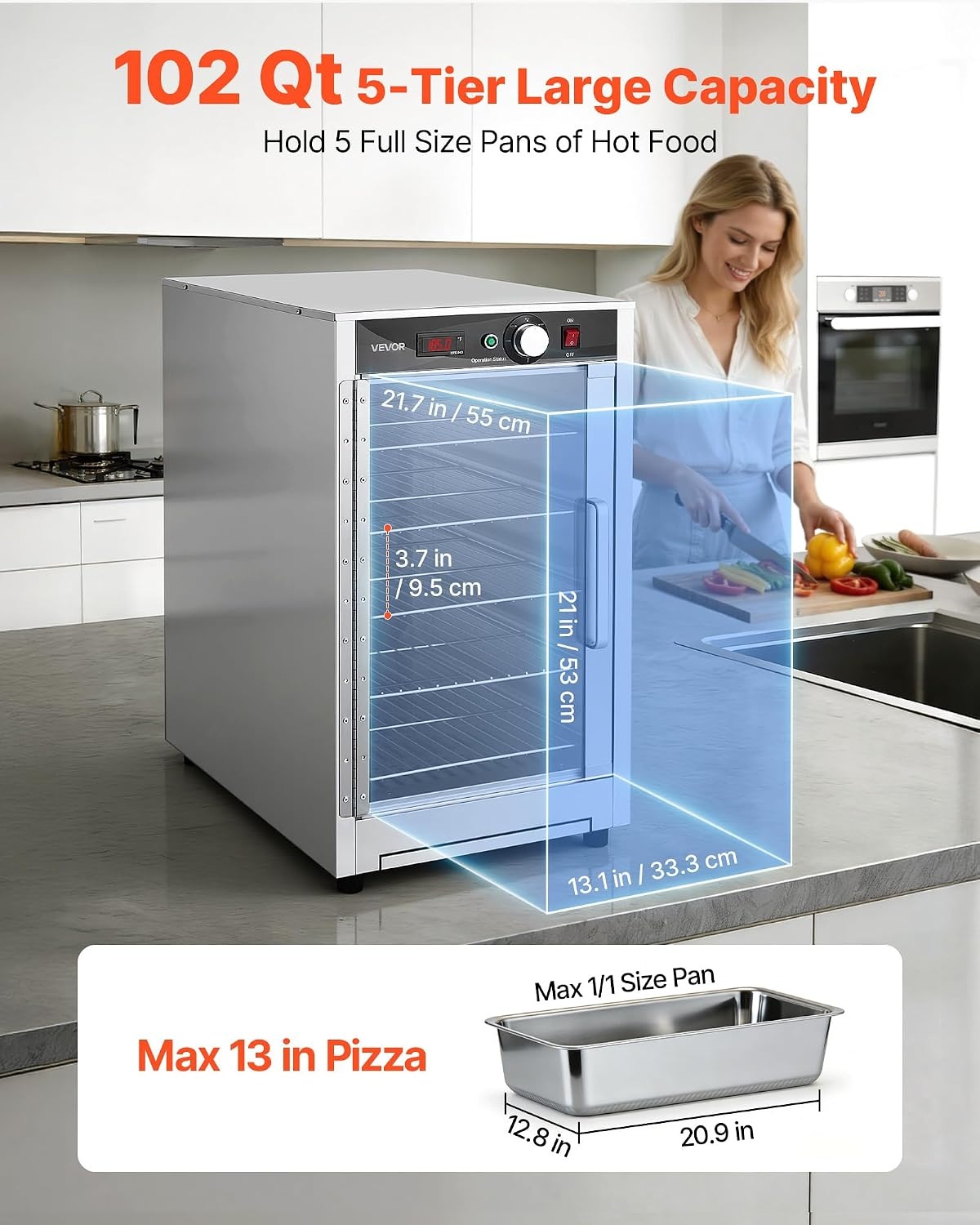 image:imageVEVOR Electric Hot Box Food Warmer 4Tier Commercial Warming Cabinet with Water Tray DoubleDoor and Adjustable Shelves Stainless Steel Food Warmer Cabinet for Restaurant Kitchen Pizza Chicken5 TierTransparent Door
