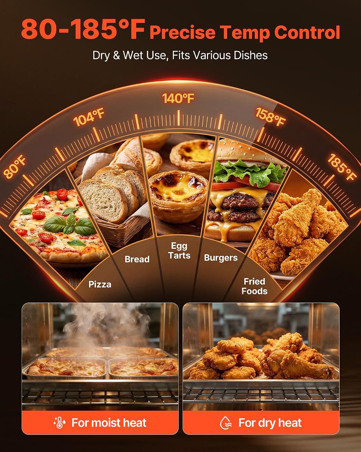 image:imageVEVOR Electric Hot Box Food Warmer 4Tier Commercial Warming Cabinet with Water Tray DoubleDoor and Adjustable Shelves Stainless Steel Food Warmer Cabinet for Restaurant Kitchen Pizza Chicken5 Tier2 Transparent Doors