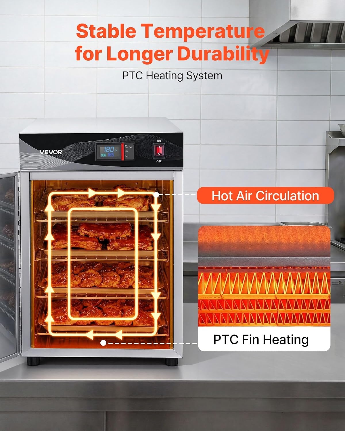 image:imageVEVOR Electric Hot Box Food Warmer 4Tier Commercial Warming Cabinet with Water Tray DoubleDoor and Adjustable Shelves Stainless Steel Food Warmer Cabinet for Restaurant Kitchen Pizza Chicken4 Tier
