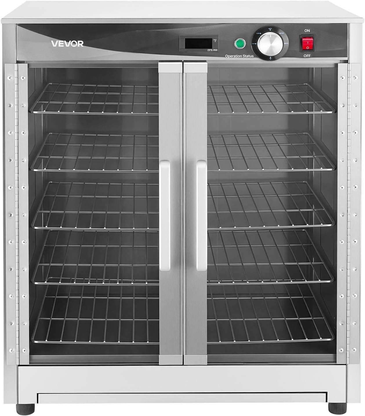 image:imageVEVOR Electric Hot Box Food Warmer 4Tier Commercial Warming Cabinet with Water Tray DoubleDoor and Adjustable Shelves Stainless Steel Food Warmer Cabinet for Restaurant Kitchen Pizza Chicken5 Tier2 Transparent Doors