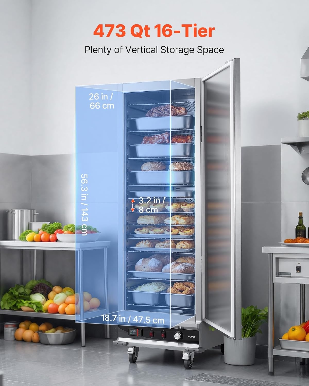 image:imageVEVOR Electric Hot Box Food Warmer 4Tier Commercial Warming Cabinet with Water Tray DoubleDoor and Adjustable Shelves Stainless Steel Food Warmer Cabinet for Restaurant Kitchen Pizza Chicken16 Tier