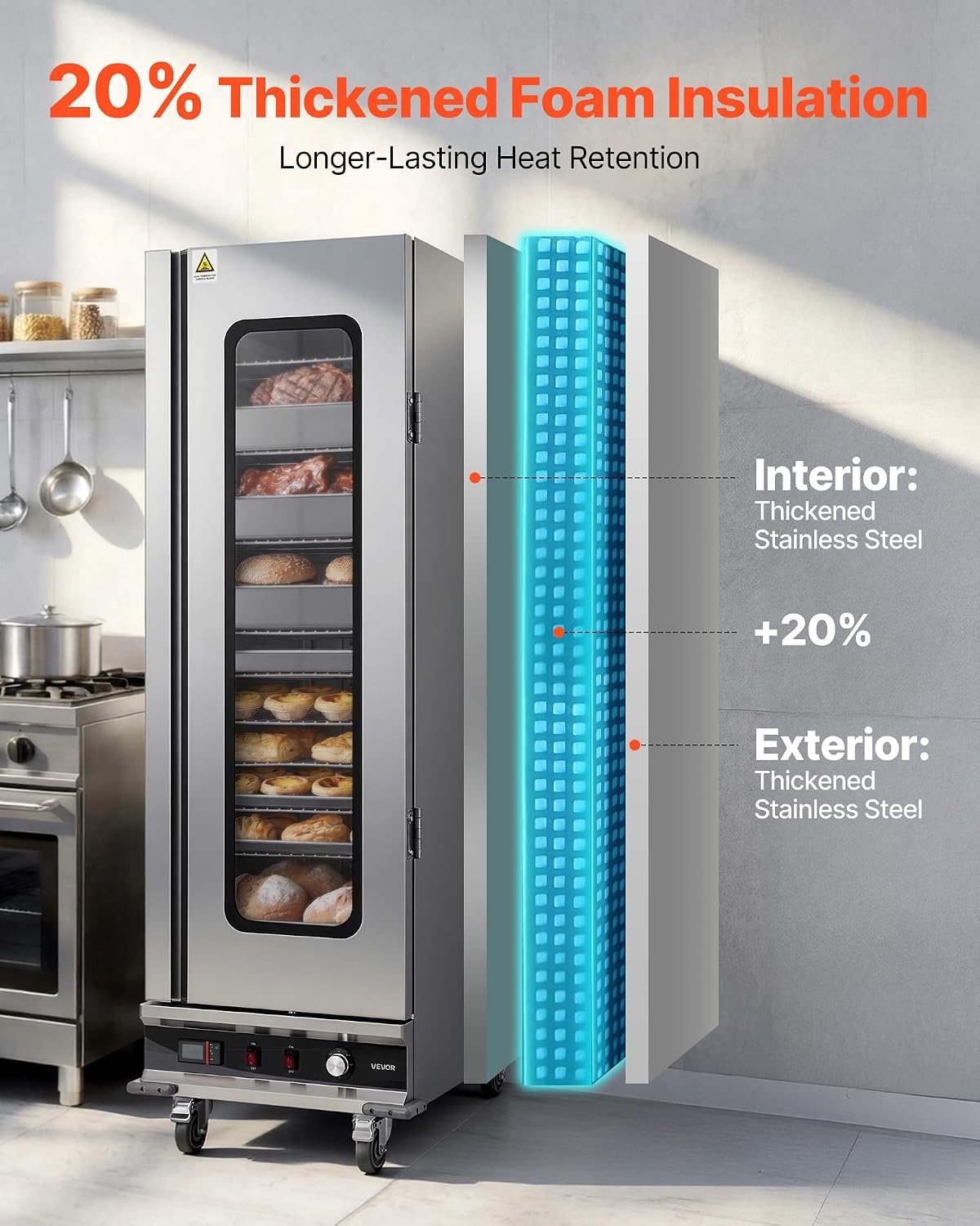 image:imageVEVOR Electric Hot Box Food Warmer 4Tier Commercial Warming Cabinet with Water Tray DoubleDoor and Adjustable Shelves Stainless Steel Food Warmer Cabinet for Restaurant Kitchen Pizza Chicken16 TierGlass Door
