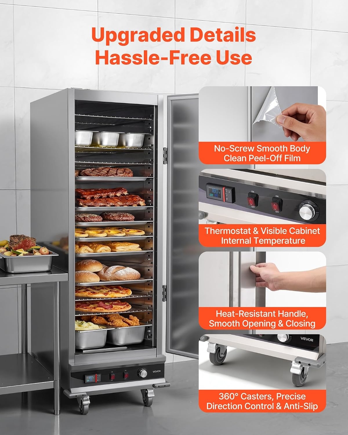 image:imageVEVOR Electric Hot Box Food Warmer 4Tier Commercial Warming Cabinet with Water Tray DoubleDoor and Adjustable Shelves Stainless Steel Food Warmer Cabinet for Restaurant Kitchen Pizza Chicken16 Tier