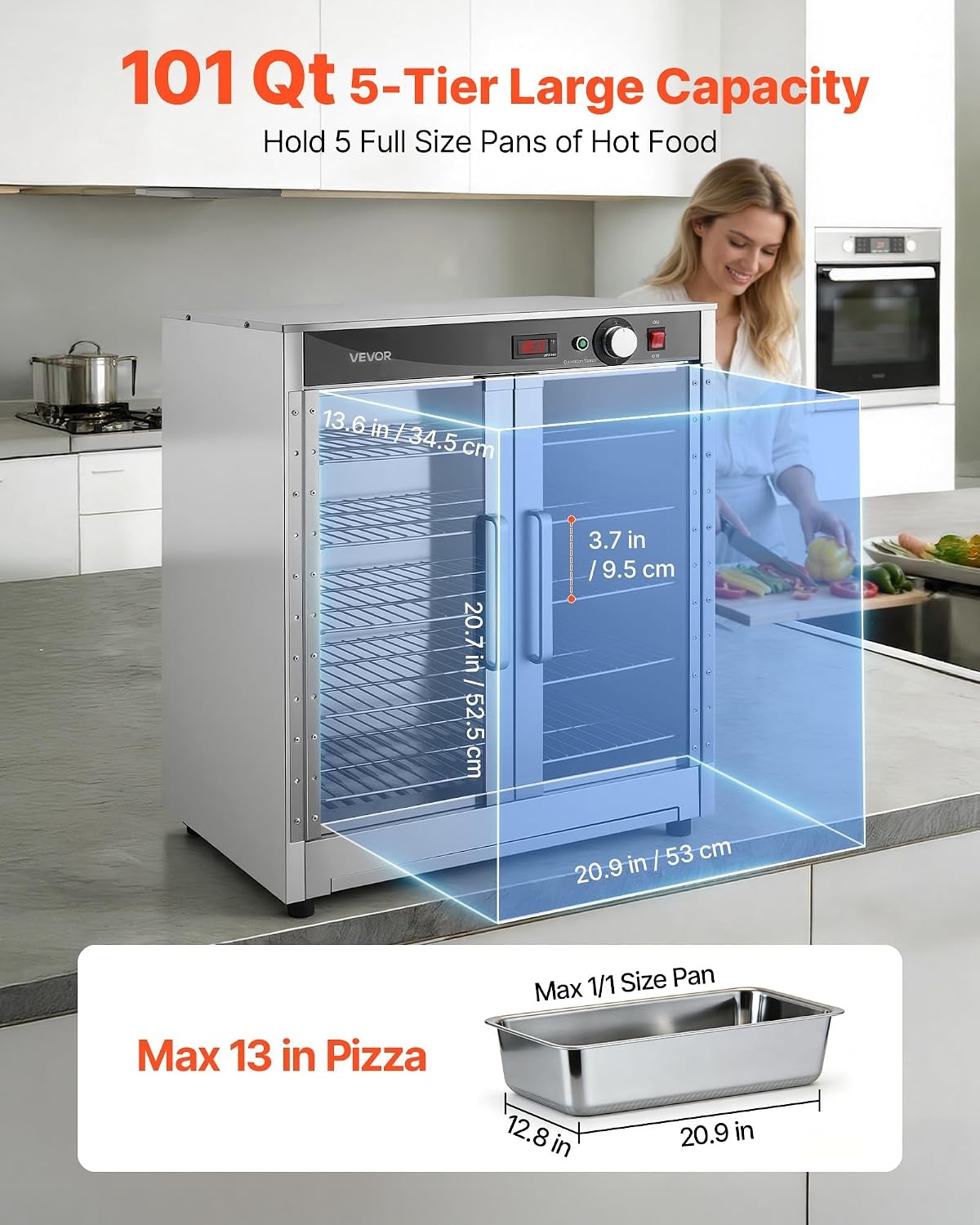 image:imageVEVOR Electric Hot Box Food Warmer 4Tier Commercial Warming Cabinet with Water Tray DoubleDoor and Adjustable Shelves Stainless Steel Food Warmer Cabinet for Restaurant Kitchen Pizza Chicken5 Tier2 Transparent Doors