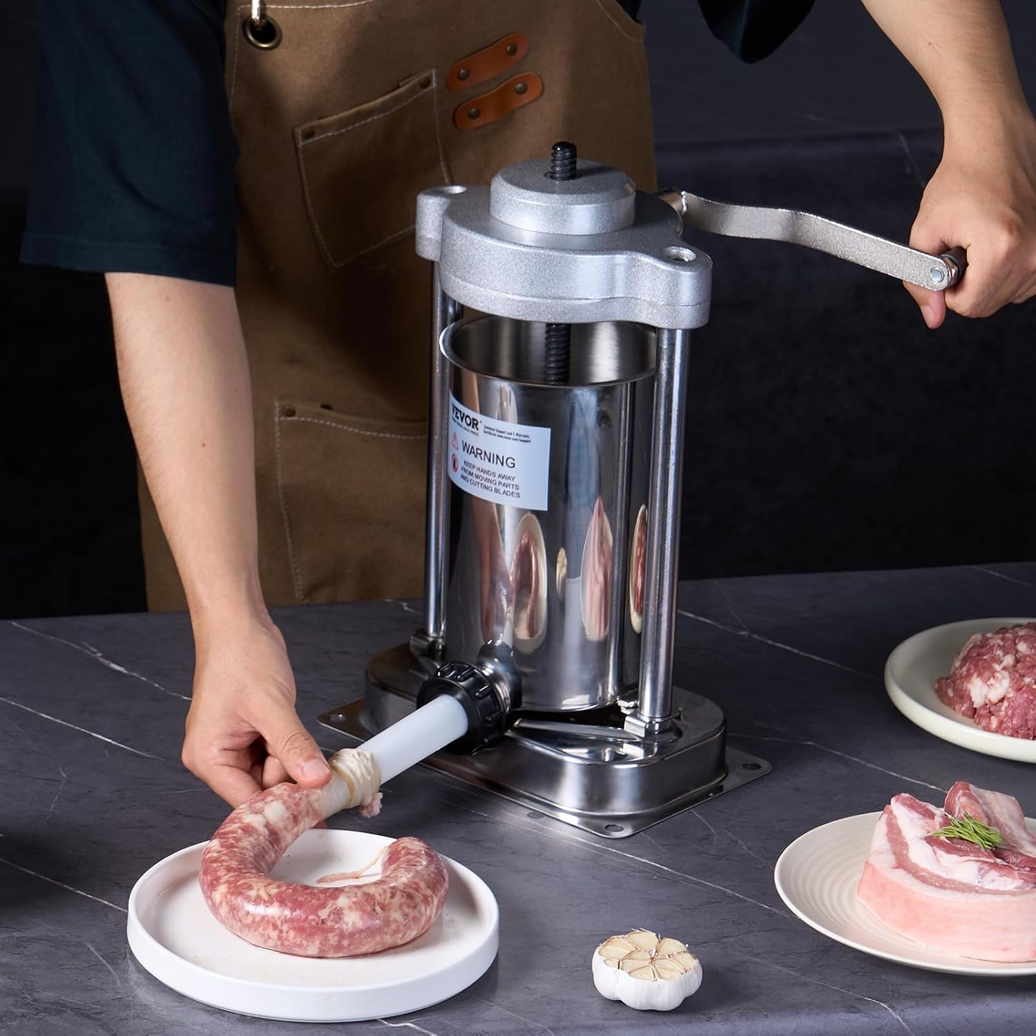 image:imageVEVOR Electric Sausage Stuffer 55 LBS 25 L Vertical Meat Stuffer Stepless Speed Control and Foot Pedal Stainless Steel Heavy Duty Sausage Filler with 5 Stuffing Tubes for Commercial amp Home Use2 L 5 LBS