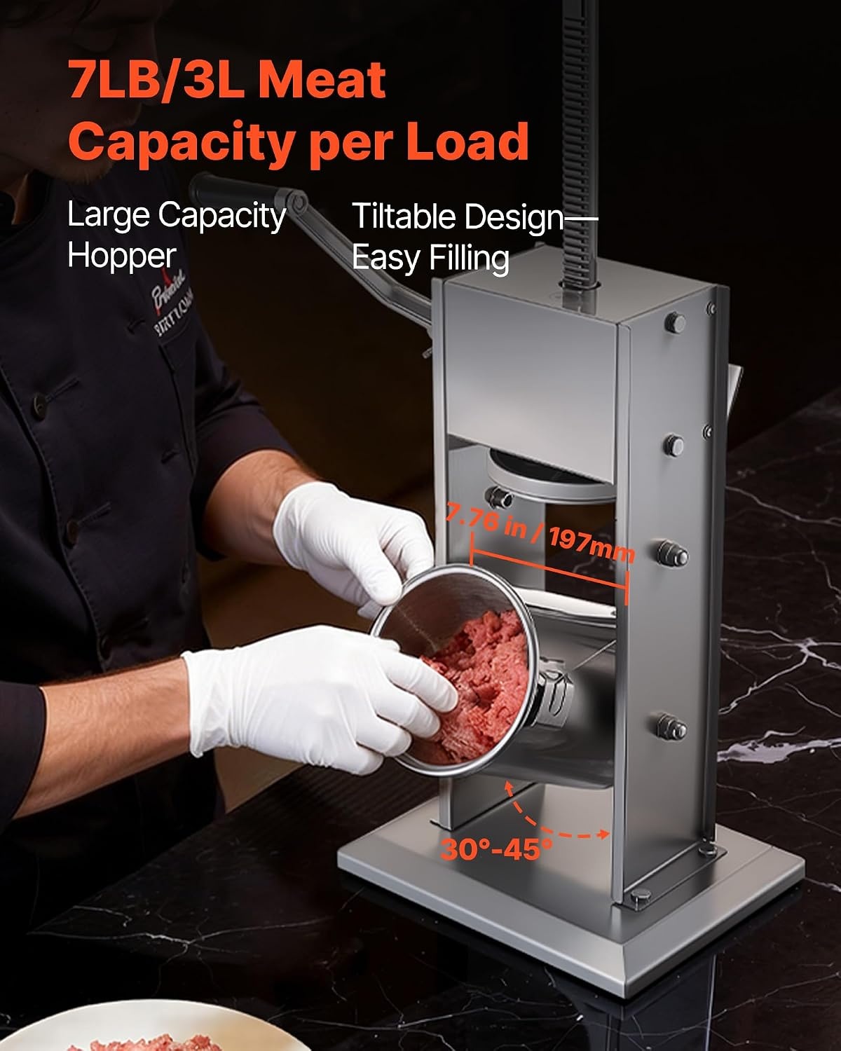 image:imageVEVOR Electric Sausage Stuffer 55 LBS 25 L Vertical Meat Stuffer Stepless Speed Control and Foot Pedal Stainless Steel Heavy Duty Sausage Filler with 5 Stuffing Tubes for Commercial amp Home Use7LBS3LNew