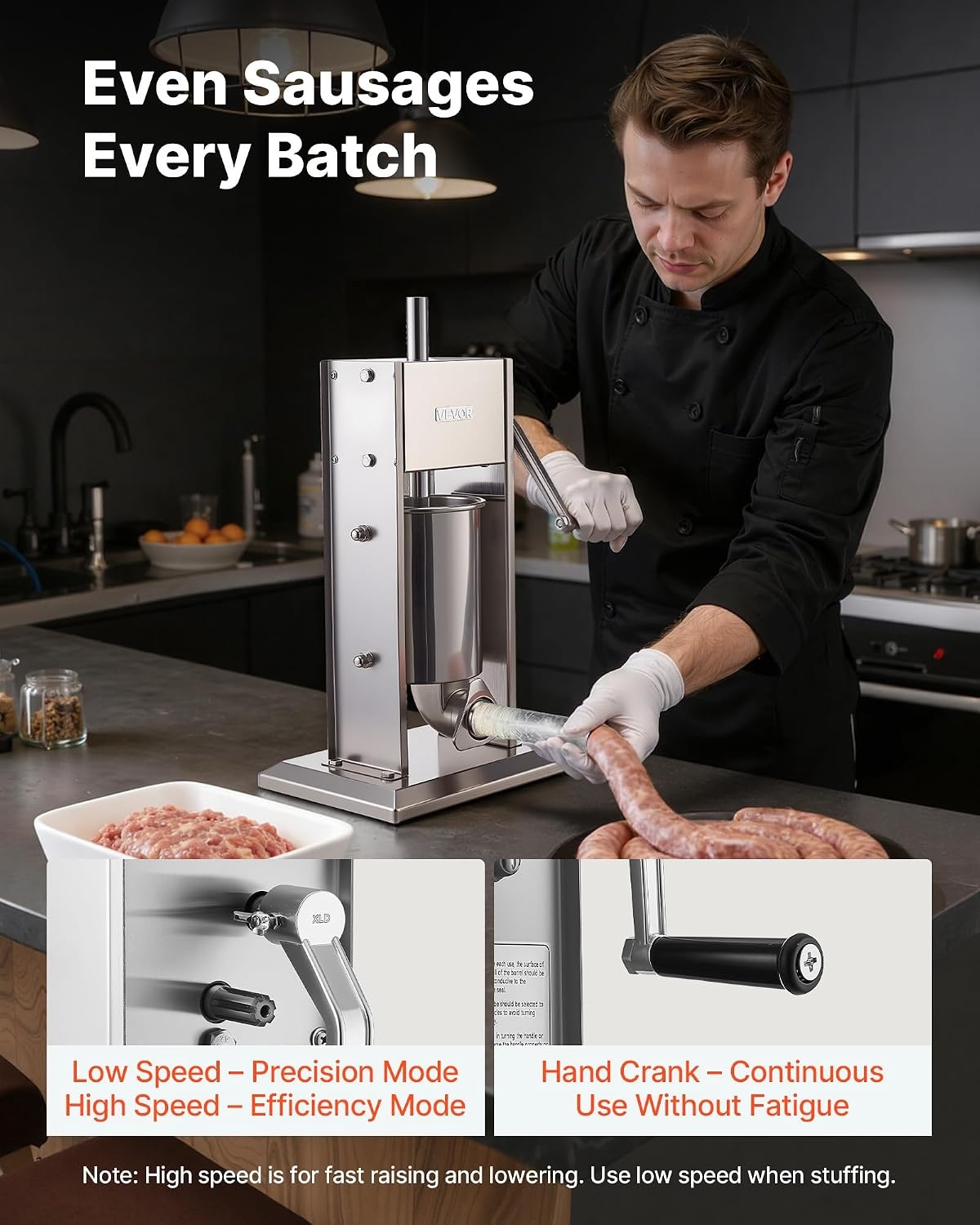 image:imageVEVOR Electric Sausage Stuffer 55 LBS 25 L Vertical Meat Stuffer Stepless Speed Control and Foot Pedal Stainless Steel Heavy Duty Sausage Filler with 5 Stuffing Tubes for Commercial amp Home Use7LBS3LNew