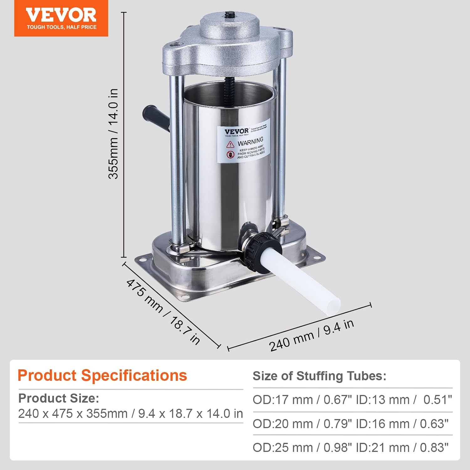 image:imageVEVOR Electric Sausage Stuffer 55 LBS 25 L Vertical Meat Stuffer Stepless Speed Control and Foot Pedal Stainless Steel Heavy Duty Sausage Filler with 5 Stuffing Tubes for Commercial amp Home Use2 L 5 LBS