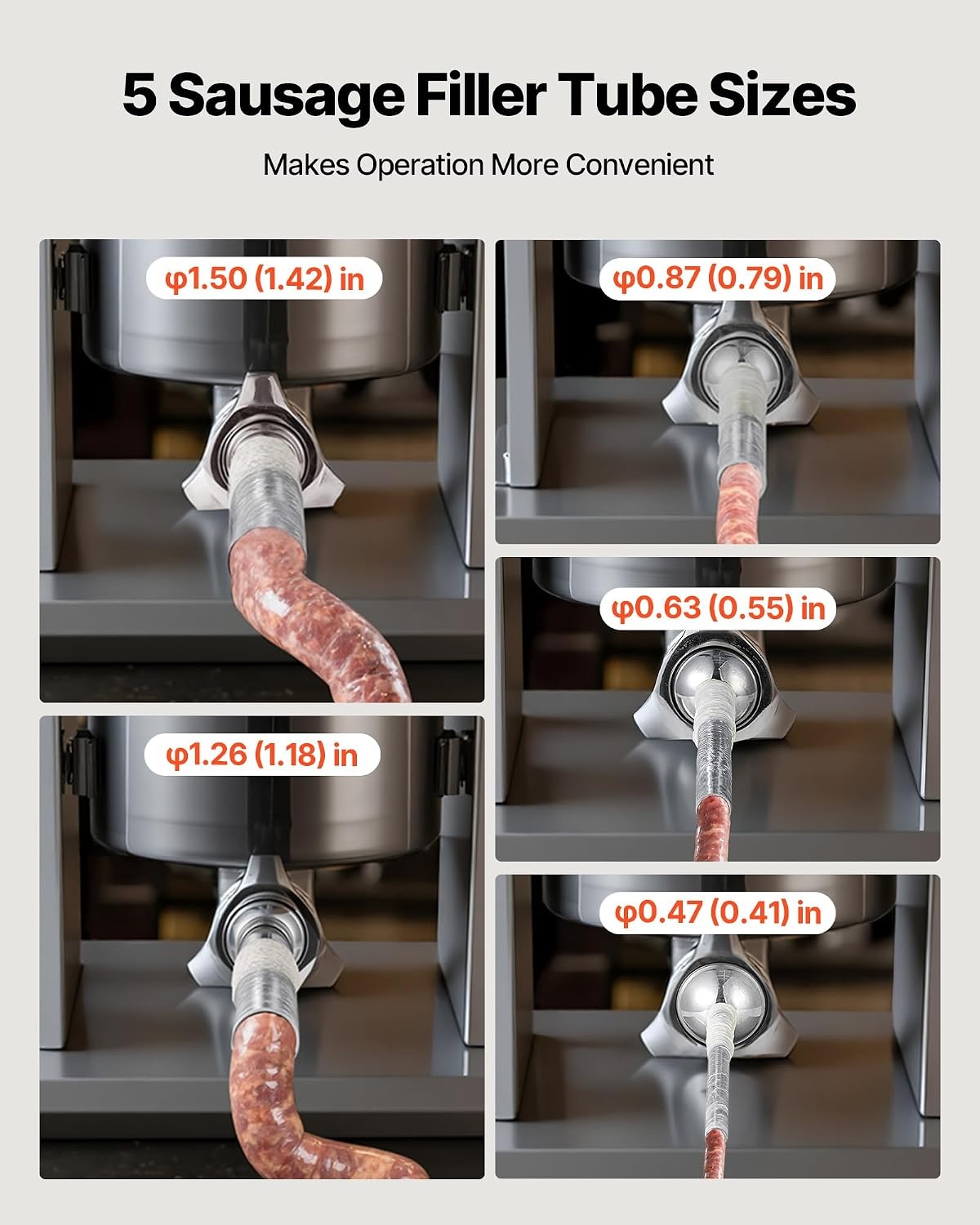 image:imageVEVOR Electric Sausage Stuffer 55 LBS 25 L Vertical Meat Stuffer Stepless Speed Control and Foot Pedal Stainless Steel Heavy Duty Sausage Filler with 5 Stuffing Tubes for Commercial amp Home Use7LBS3LNew