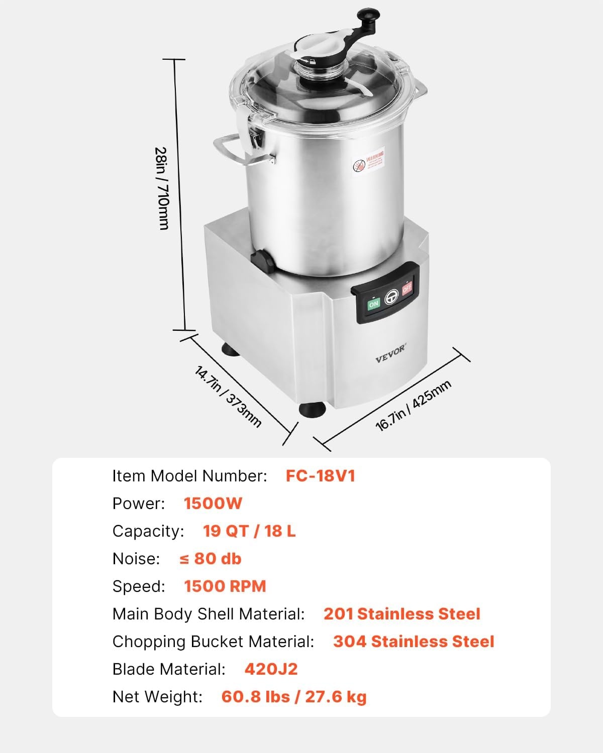 image:imageVEVOR Food Processor amp Vegetable Chopper 19 Quart FoodGrade Stainless Steel Food Processor Chopper with SCurve Blade and Scraper Ideal for Chopping Vegetables Fruit Grains Nuts19 Quart