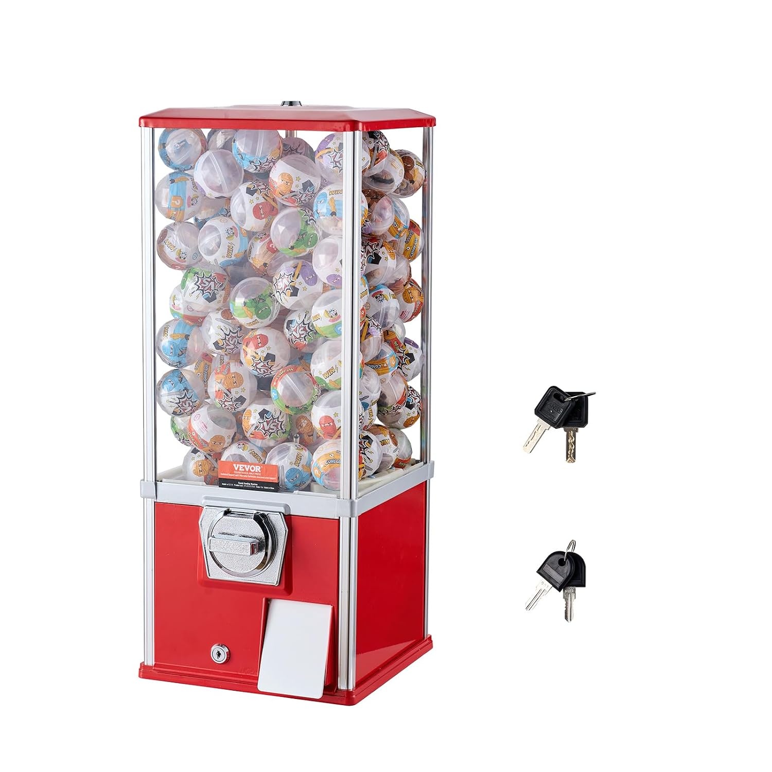 image:imageVEVOR Gumball Machine 21 inch Candy Vending Machine Dispenser 25Cent Vending Machines for Shopping Malls Supermarkets Amusement Parks Arcades Holds Up to 180 177 inch Spherical CandiesRed