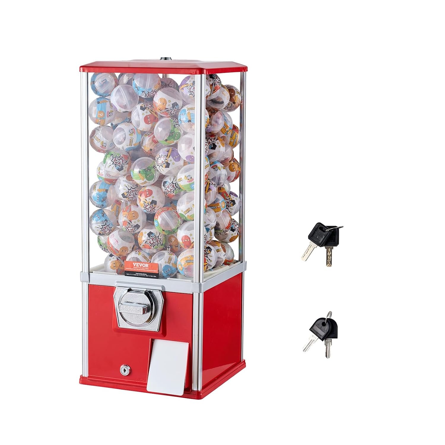 image:imageVEVOR Gumball Machine 21 inch Candy Vending Machine Dispenser 25Cent Vending Machines for Shopping Malls Supermarkets Amusement Parks Arcades Holds Up to 180 177 inch Spherical CandiesRed