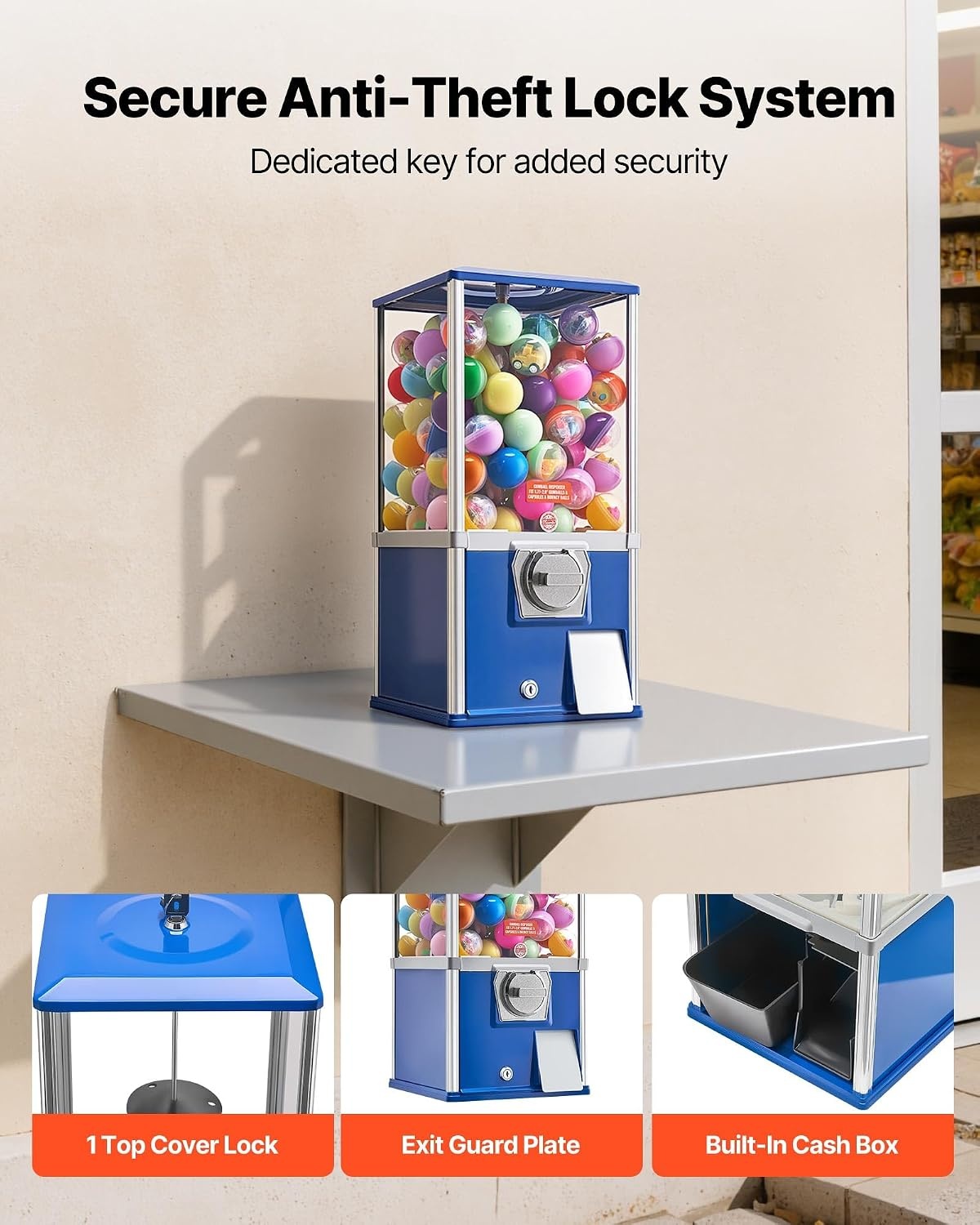 image:imageVEVOR Gumball Machine 21 inch Candy Vending Machine Dispenser 25Cent Vending Machines for Shopping Malls Supermarkets Amusement Parks Arcades Holds Up to 180 177 inch Spherical CandiesBlue