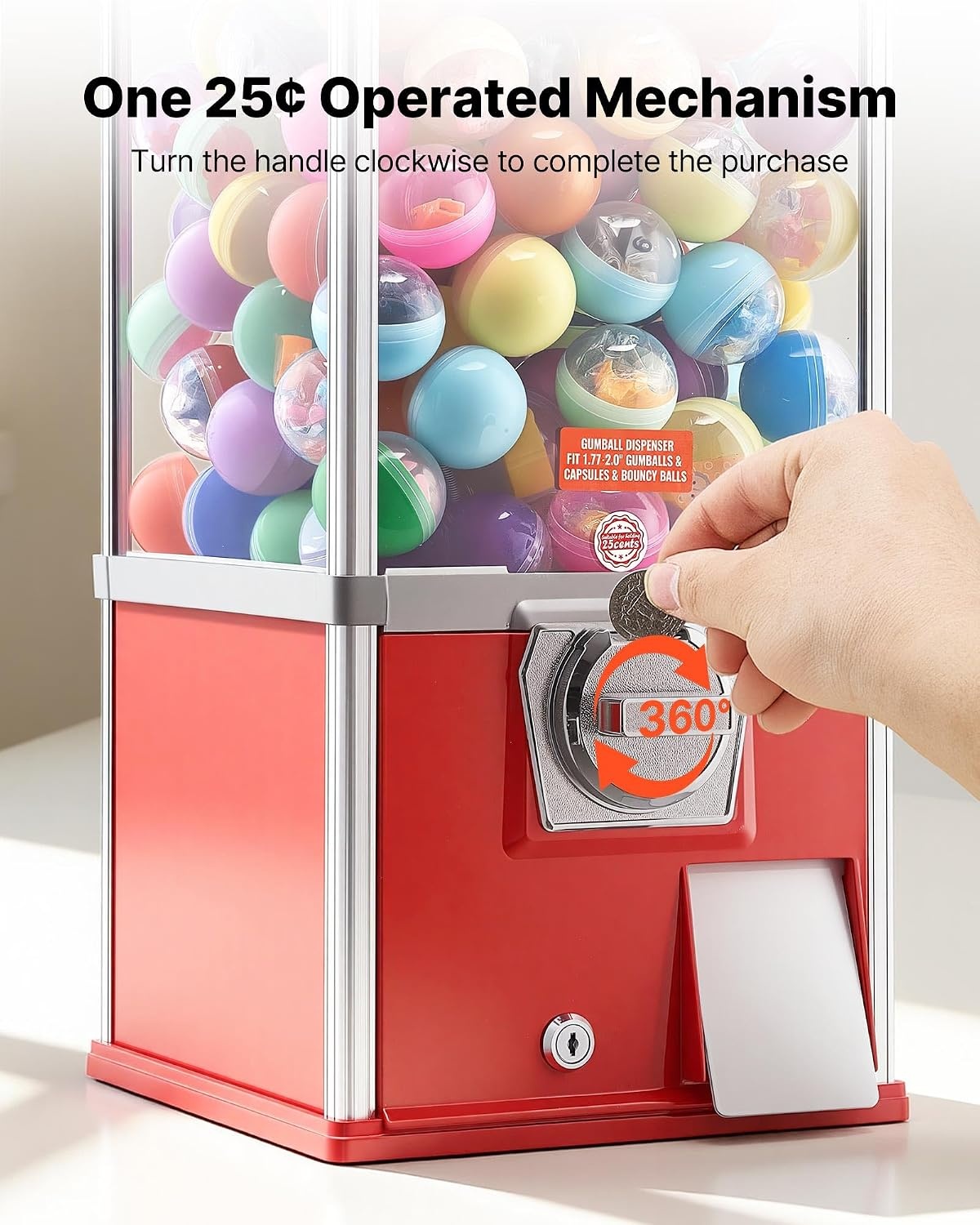 image:imageVEVOR Gumball Machine 21 inch Candy Vending Machine Dispenser 25Cent Vending Machines for Shopping Malls Supermarkets Amusement Parks Arcades Holds Up to 180 177 inch Spherical CandiesRed
