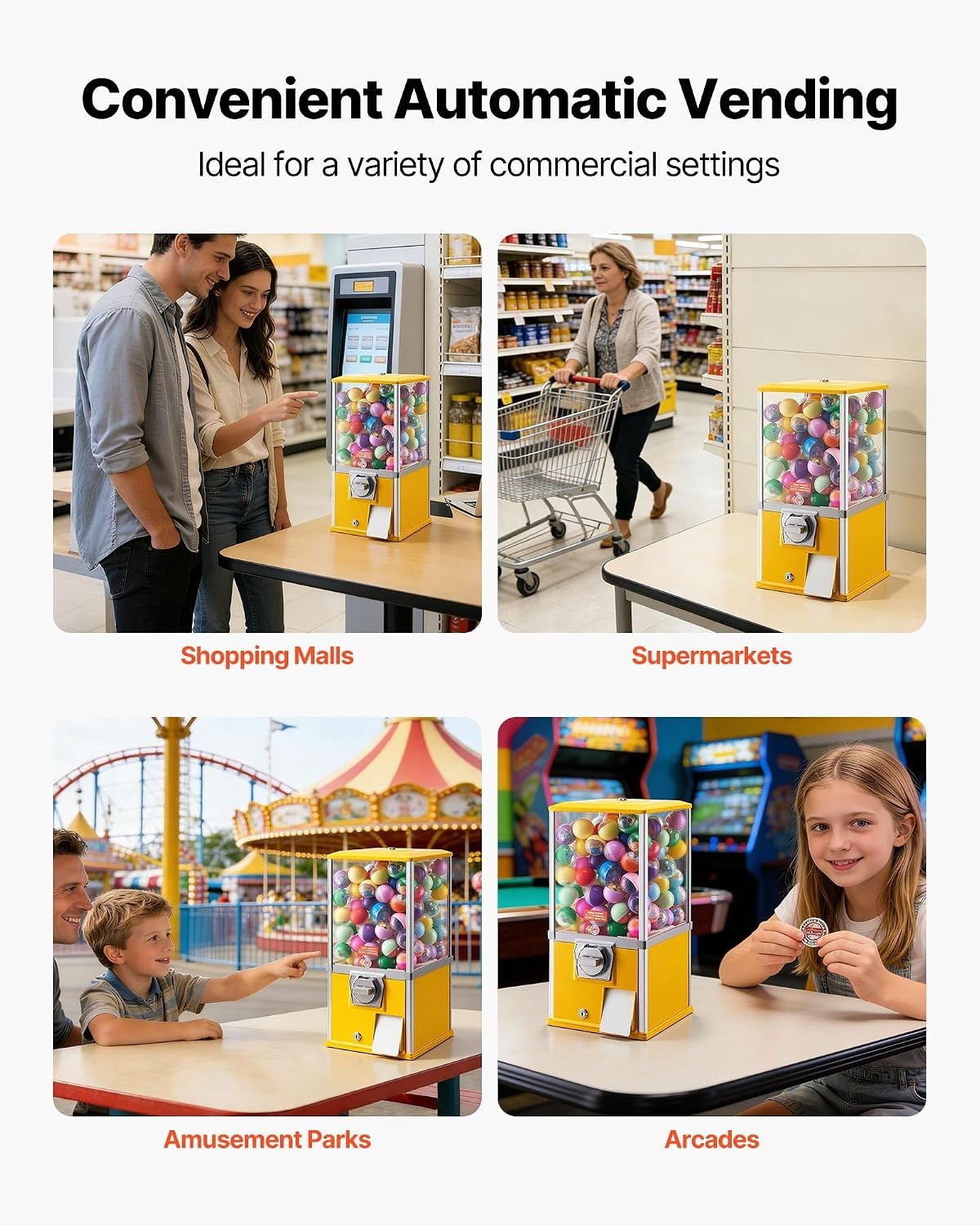 image:imageVEVOR Gumball Machine 21 inch Candy Vending Machine Dispenser 25Cent Vending Machines for Shopping Malls Supermarkets Amusement Parks Arcades Holds Up to 180 177 inch Spherical CandiesYellow