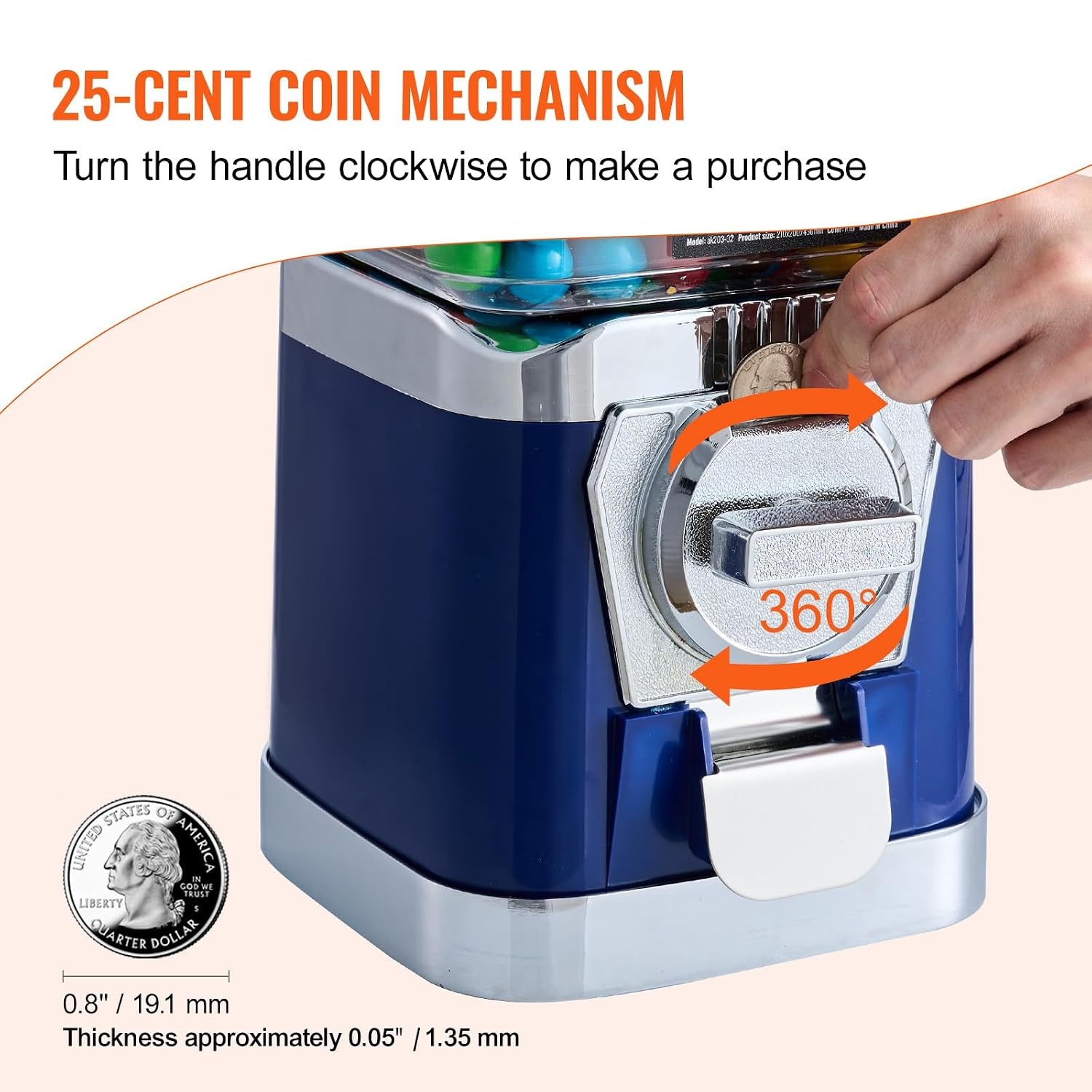 image:imageVEVOR Gumball Machine 21 inch Candy Vending Machine Dispenser 25Cent Vending Machines for Shopping Malls Supermarkets Amusement Parks Arcades Holds Up to 180 177 inch Spherical CandiesBlue