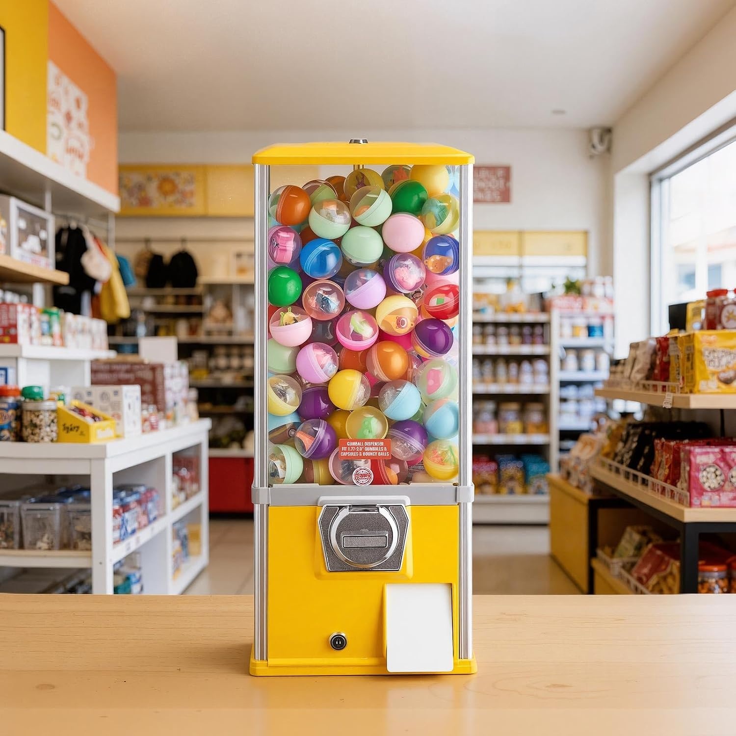 image:imageVEVOR Gumball Machine 21 inch Candy Vending Machine Dispenser 25Cent Vending Machines for Shopping Malls Supermarkets Amusement Parks Arcades Holds Up to 180 177 inch Spherical CandiesYellow