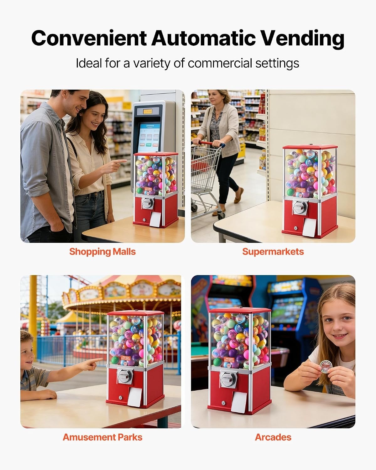 image:imageVEVOR Gumball Machine 21 inch Candy Vending Machine Dispenser 25Cent Vending Machines for Shopping Malls Supermarkets Amusement Parks Arcades Holds Up to 180 177 inch Spherical CandiesRed