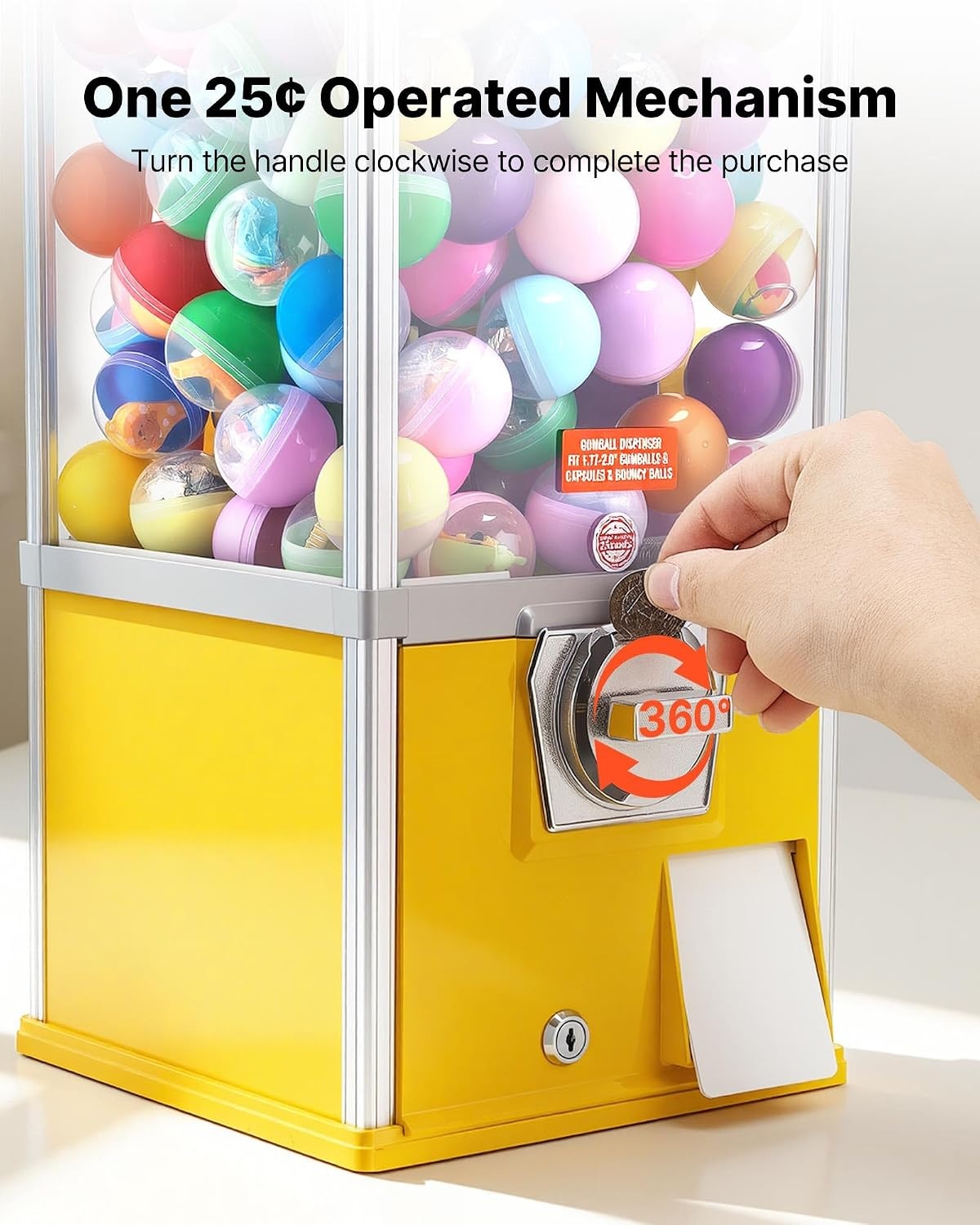 image:imageVEVOR Gumball Machine 21 inch Candy Vending Machine Dispenser 25Cent Vending Machines for Shopping Malls Supermarkets Amusement Parks Arcades Holds Up to 180 177 inch Spherical CandiesYellow
