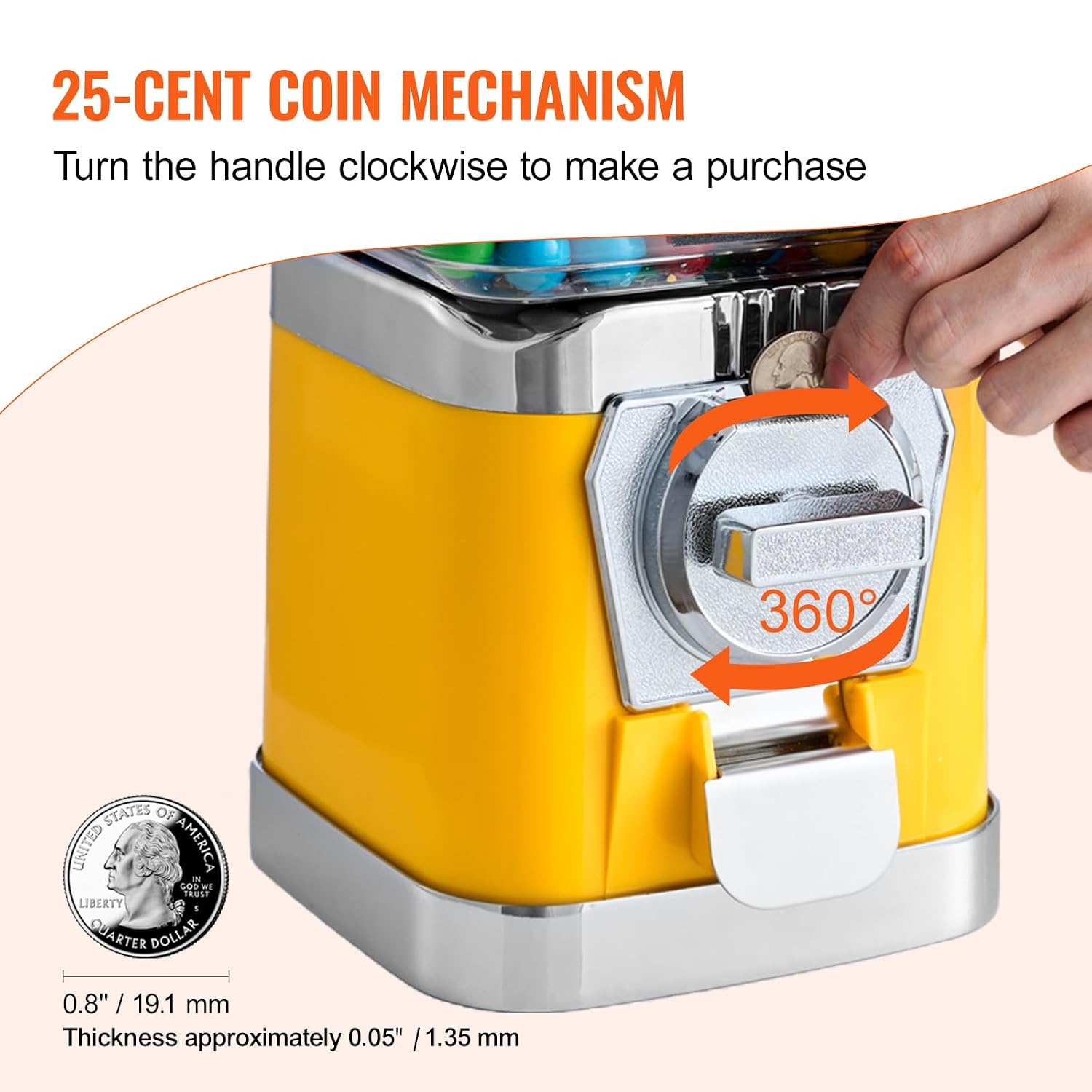 image:imageVEVOR Gumball Machine 21 inch Candy Vending Machine Dispenser 25Cent Vending Machines for Shopping Malls Supermarkets Amusement Parks Arcades Holds Up to 180 177 inch Spherical CandiesYellow